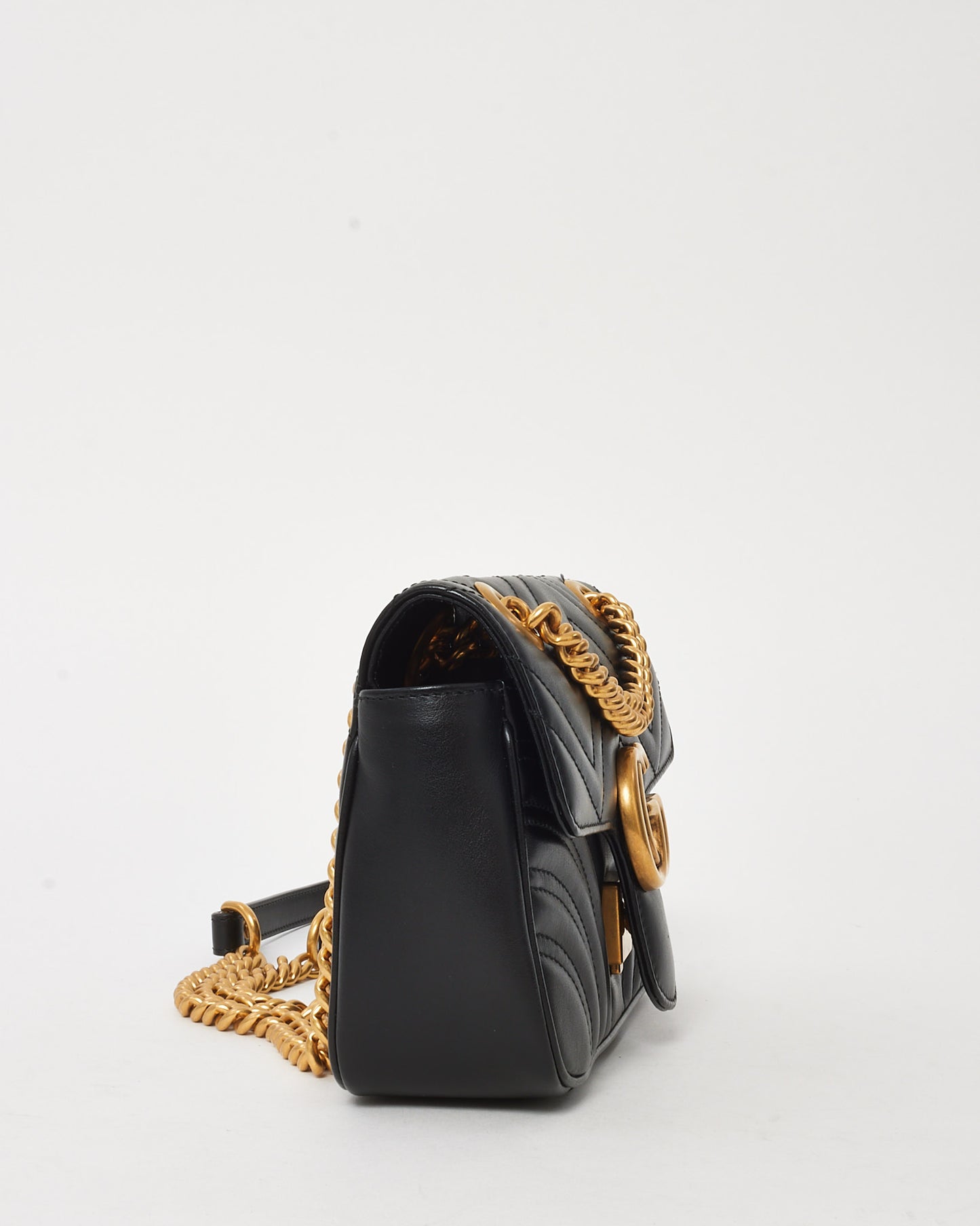 Gucci Black Matelassé Leather Small GG Marmont Shoulder Bag