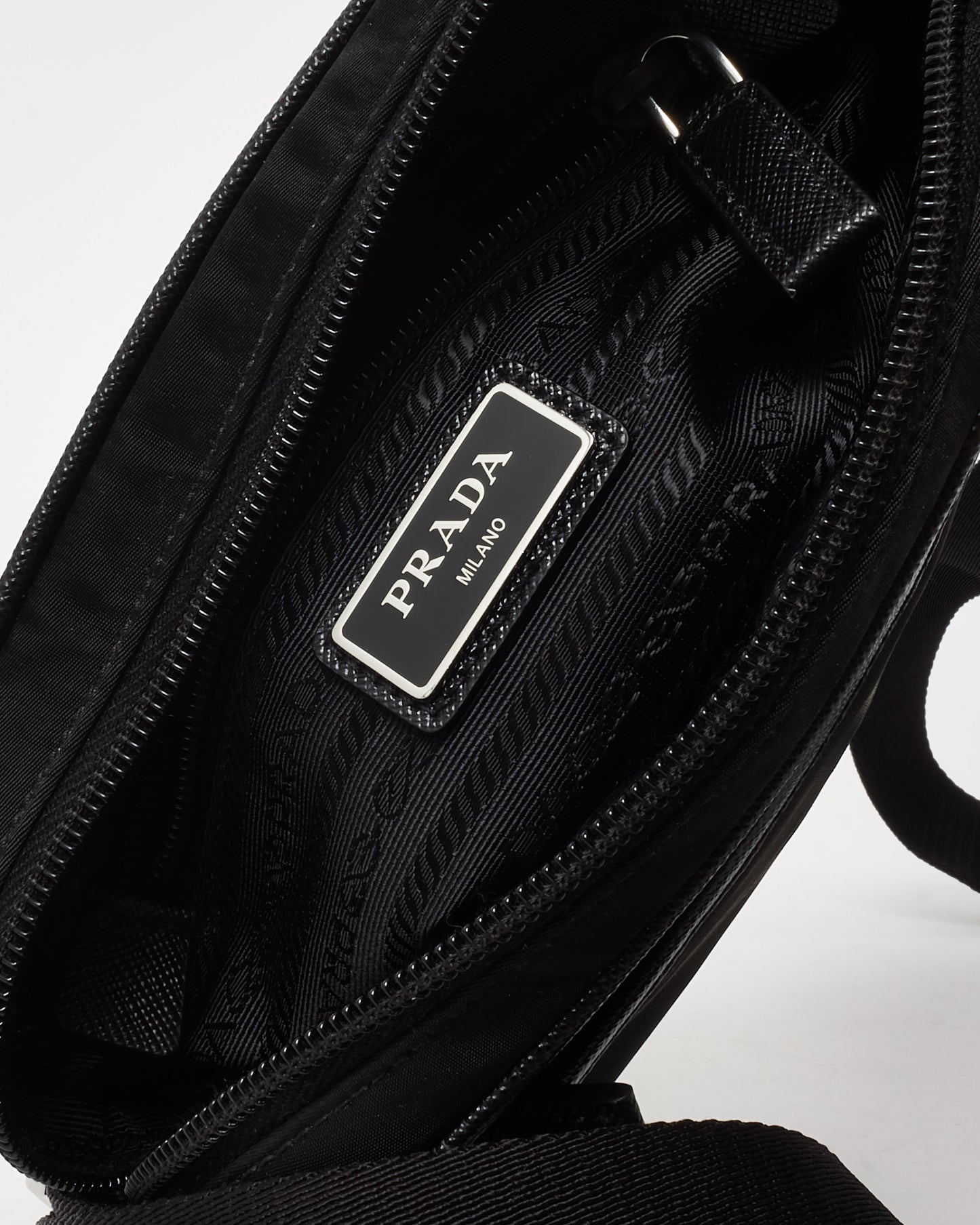 Prada Black Nylon Tessuto Saffiano Logo Camera Bag