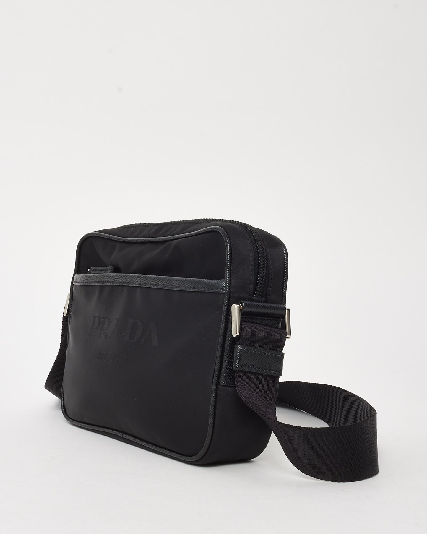 Prada Black Nylon Tessuto Saffiano Logo Camera Bag