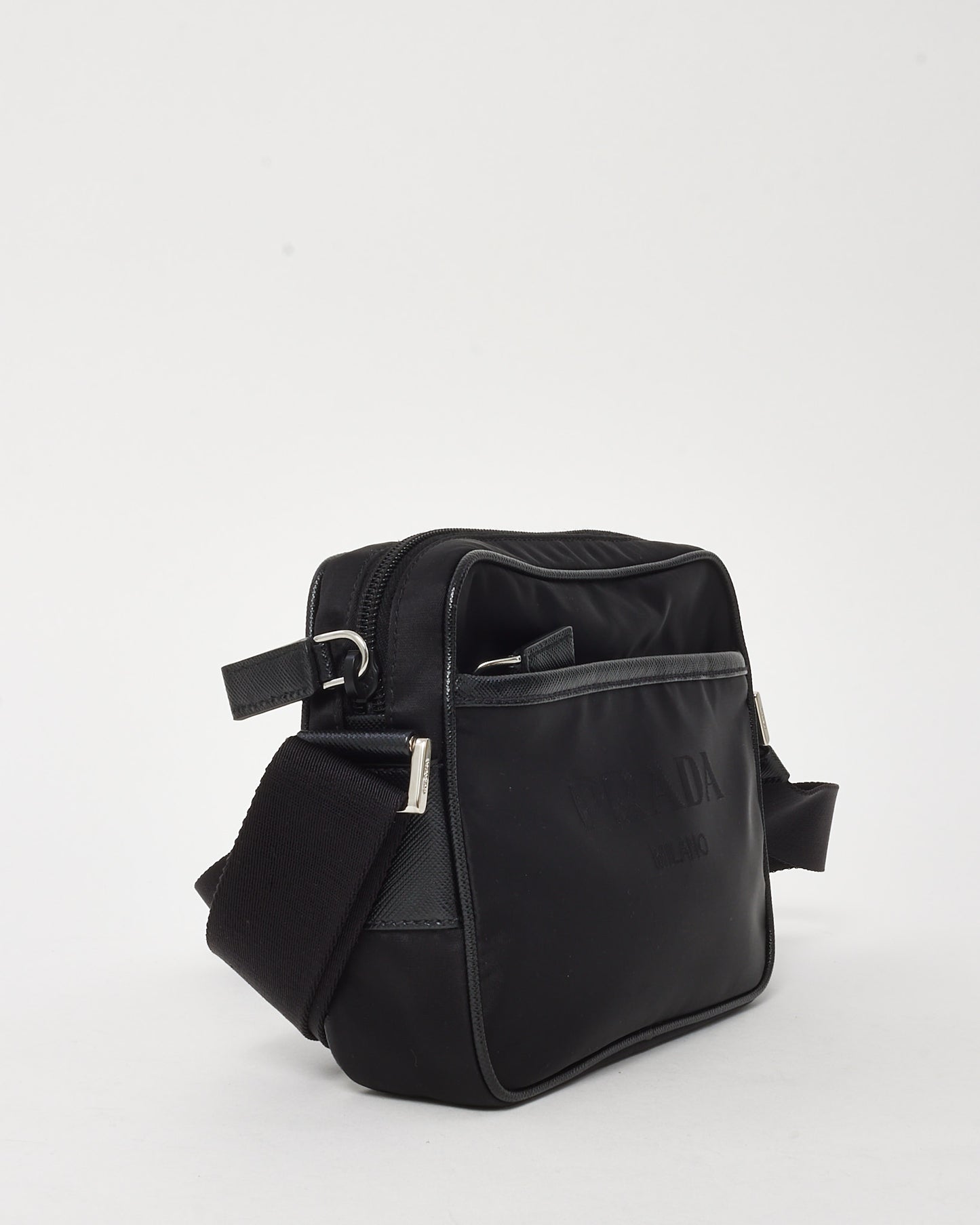 Prada Black Nylon Tessuto Saffiano Logo Camera Bag