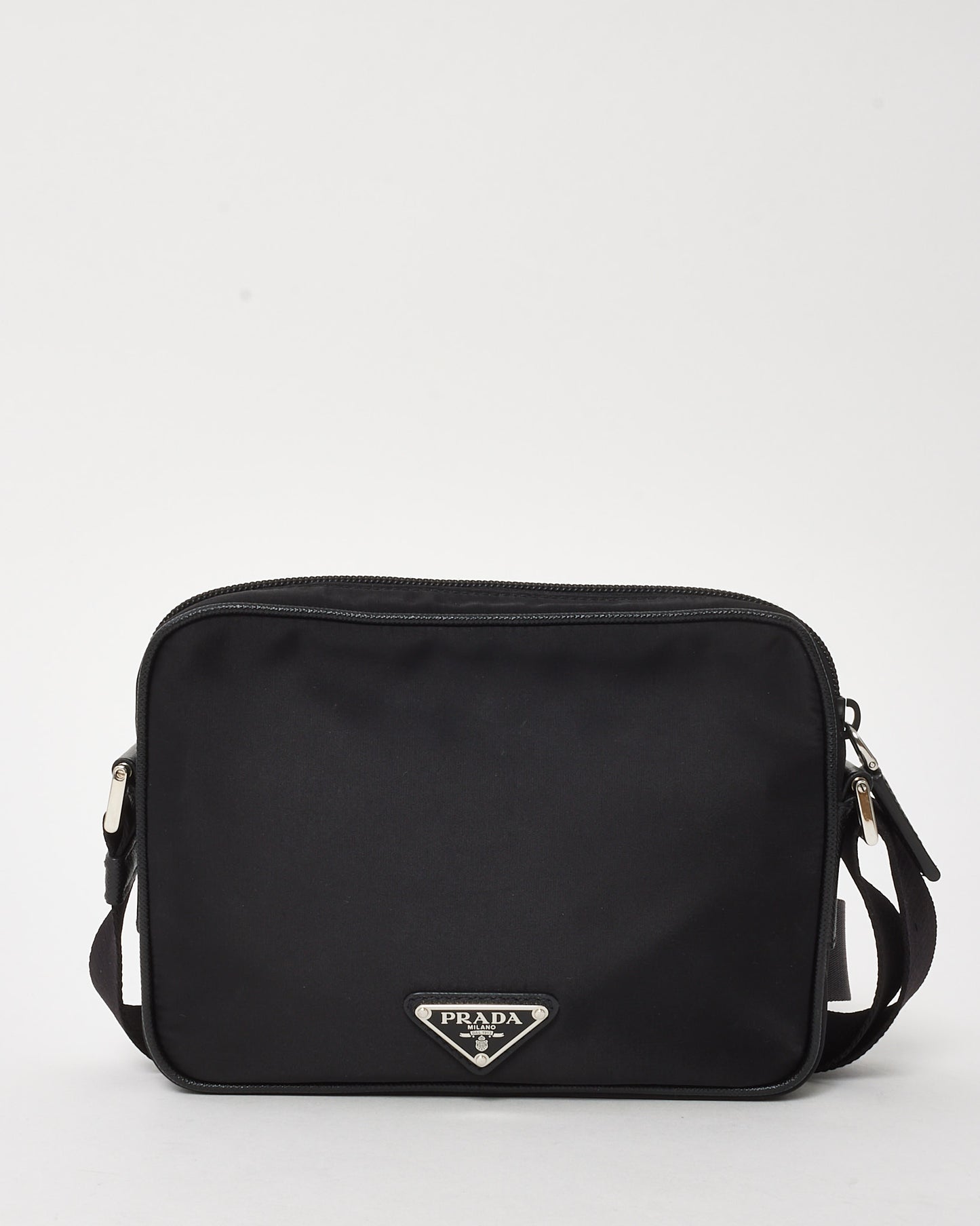 Prada Black Nylon Tessuto Saffiano Logo Camera Bag