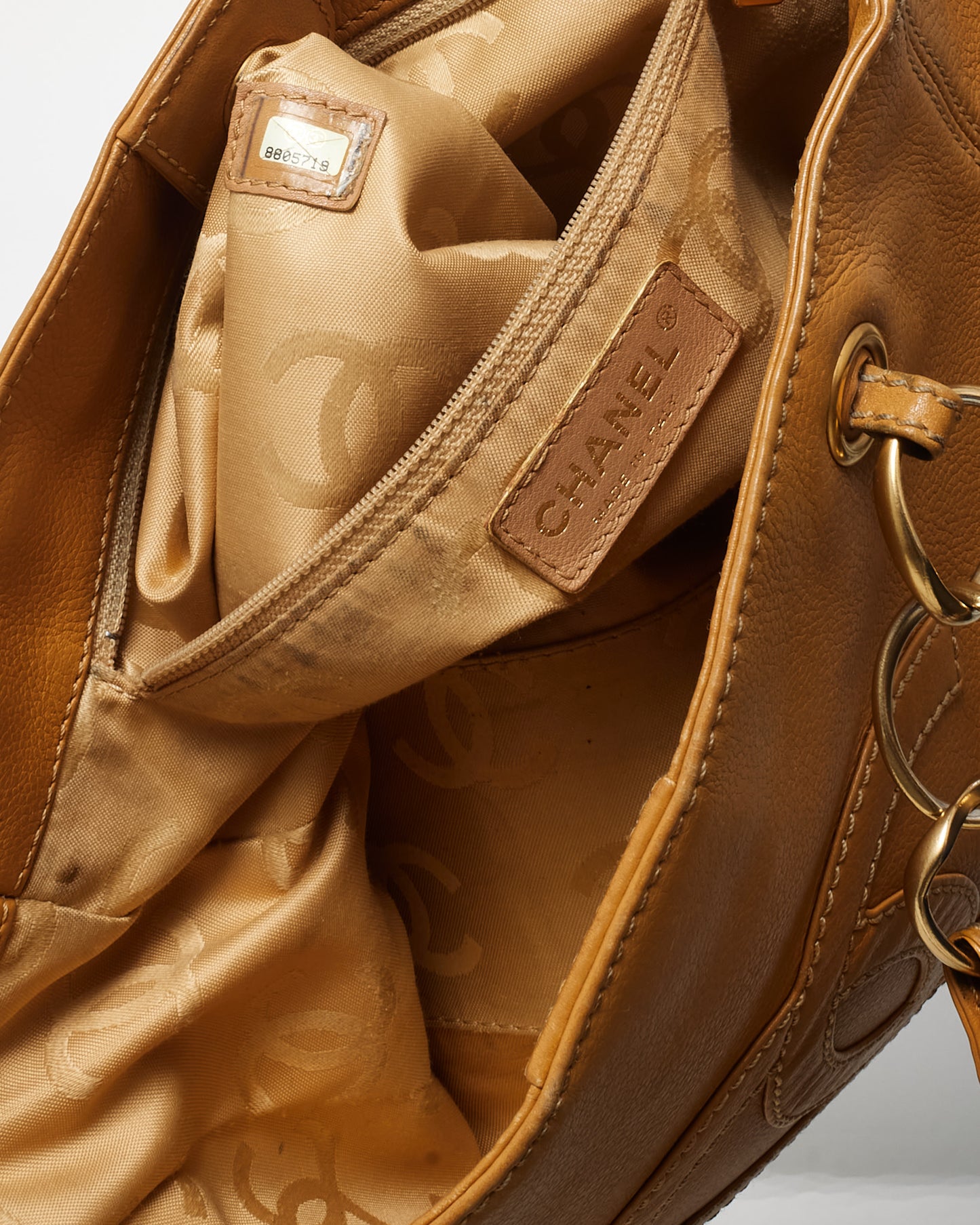 Chanel Vintage Tan Calfskin Leather CC Logo Chain Tote