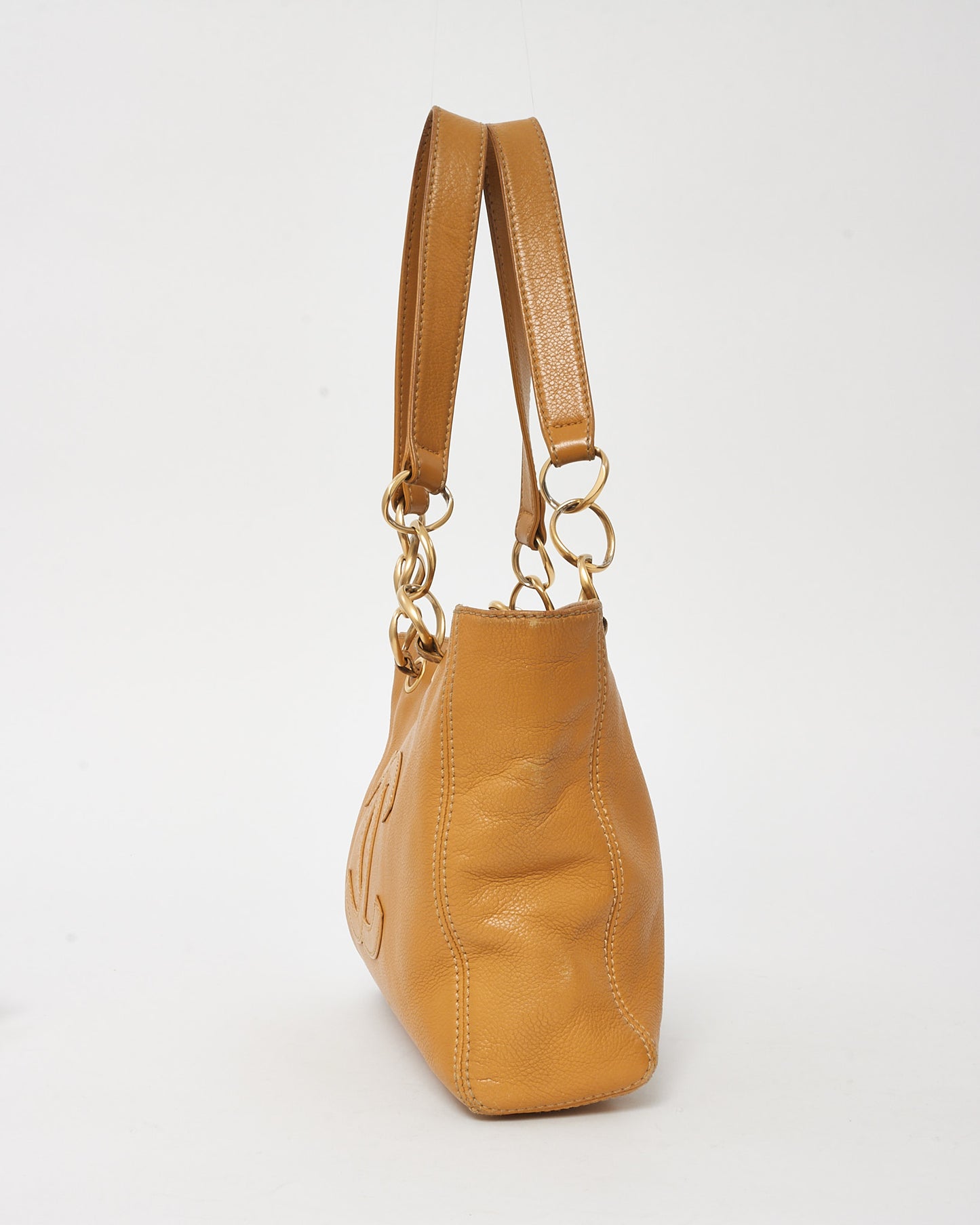 Chanel Vintage Tan Calfskin Leather CC Logo Chain Tote