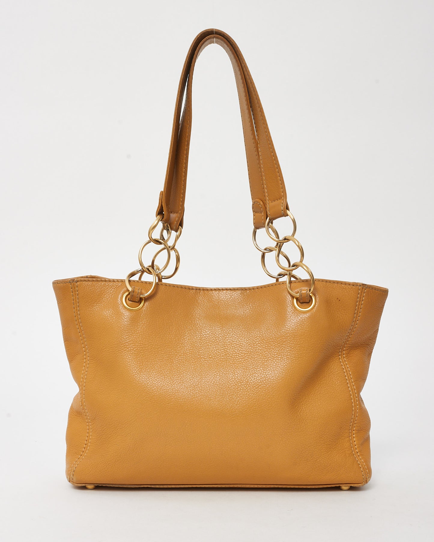Chanel Vintage Tan Calfskin Leather CC Logo Chain Tote