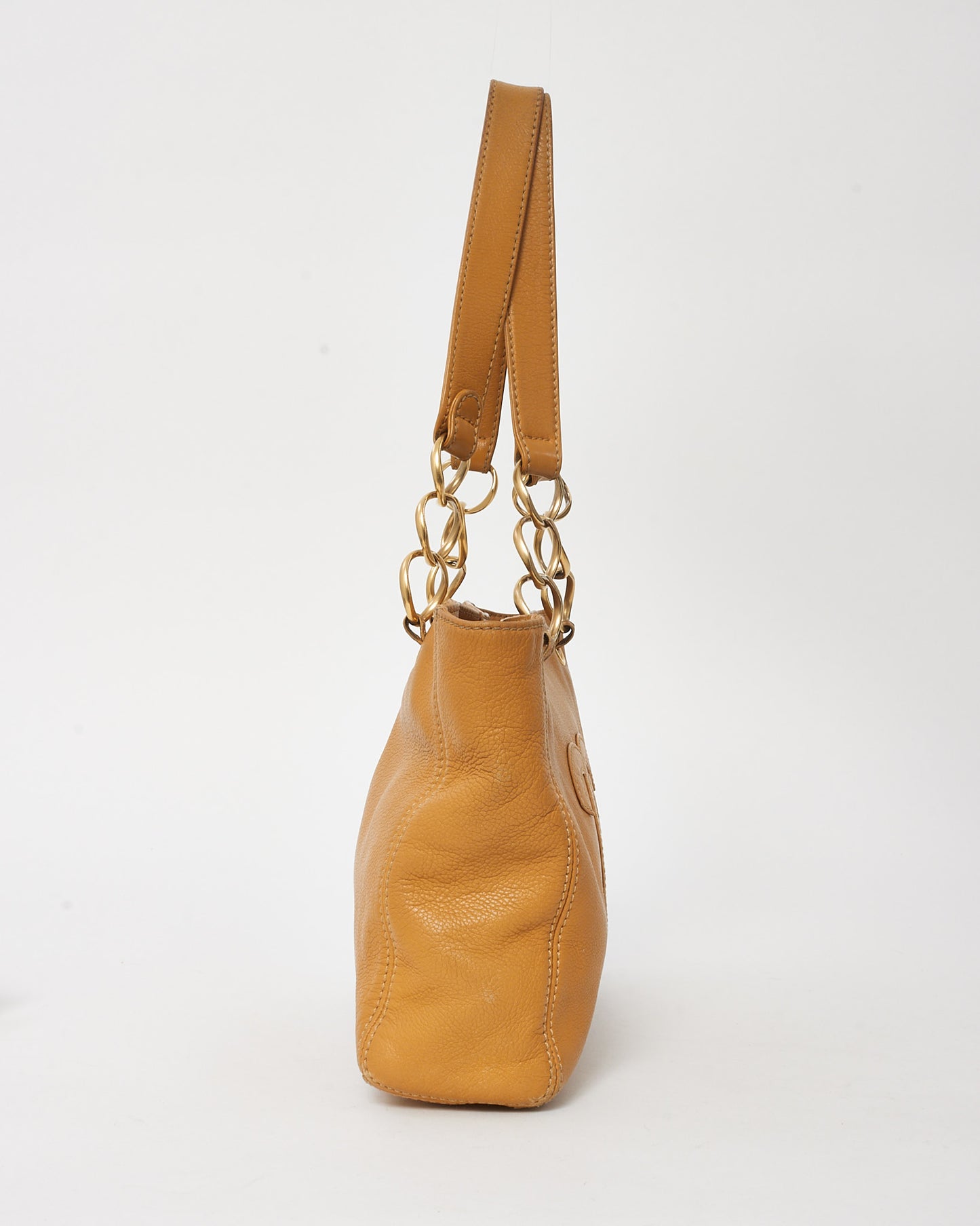 Chanel Vintage Tan Calfskin Leather CC Logo Chain Tote