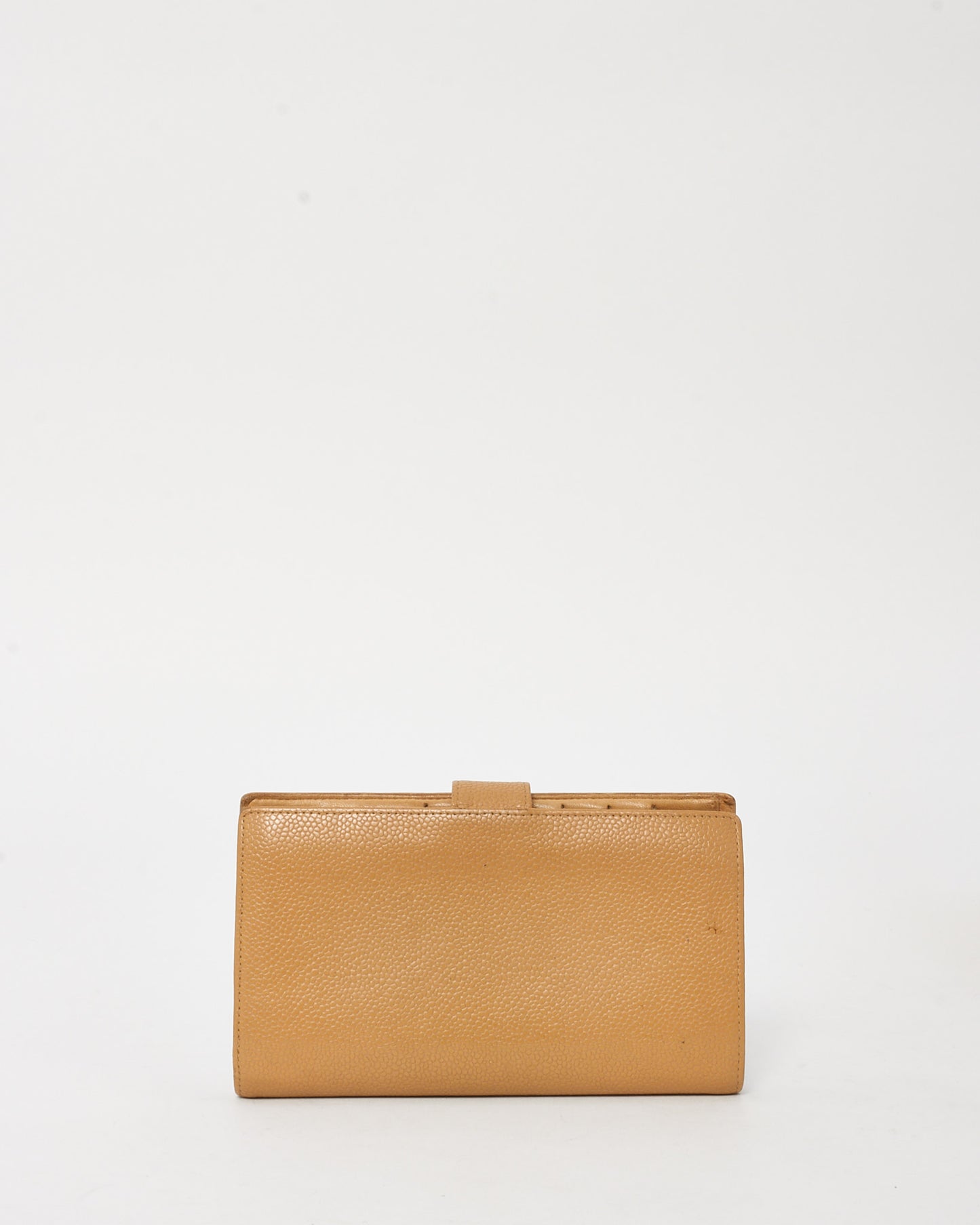 Chanel Vintage Beige Caviar Leather CC Timeless French Wallet