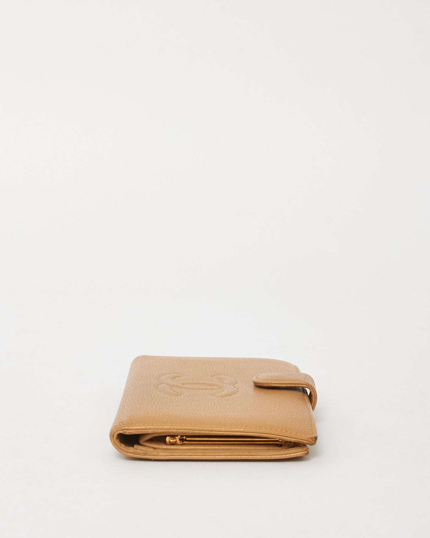 Chanel Vintage Beige Caviar Leather CC Timeless French Wallet