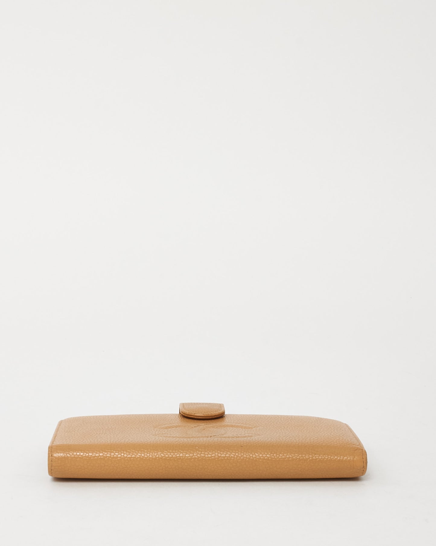 Chanel Vintage Beige Caviar Leather CC Timeless French Wallet