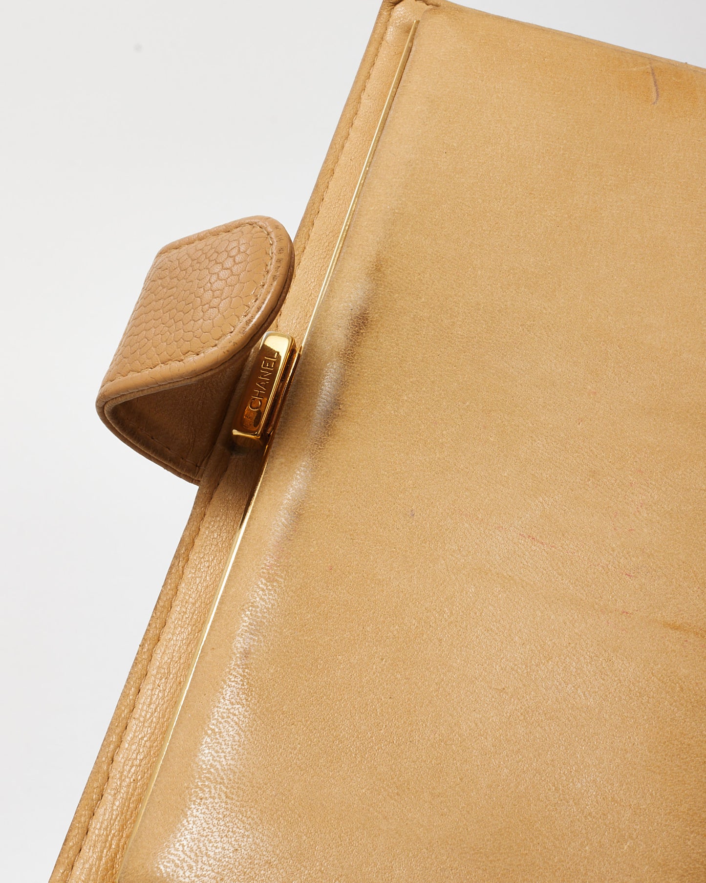 Chanel Vintage Beige Caviar Leather CC Timeless French Wallet