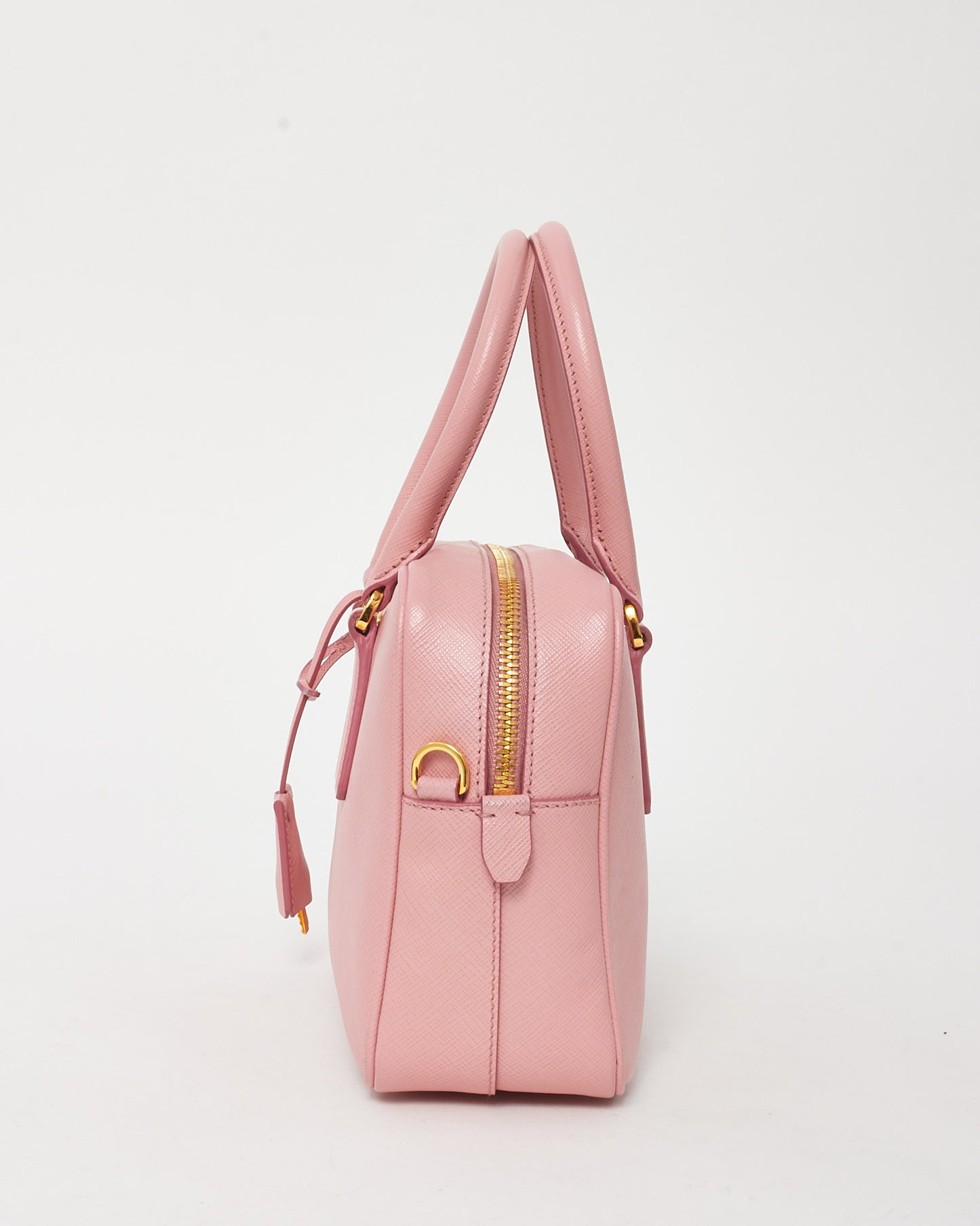 Prada Pink Saffiano Leather Bauletto Convertible Satchel Bag