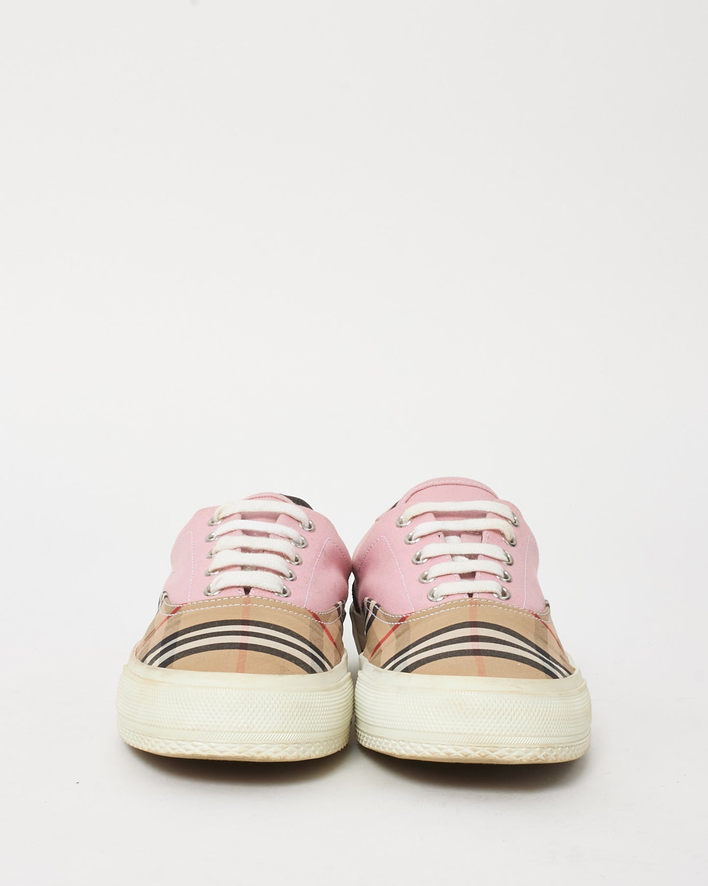Burberry Pink Suede and Beige Vintage Check Cotton Canvas Sneakers - 39