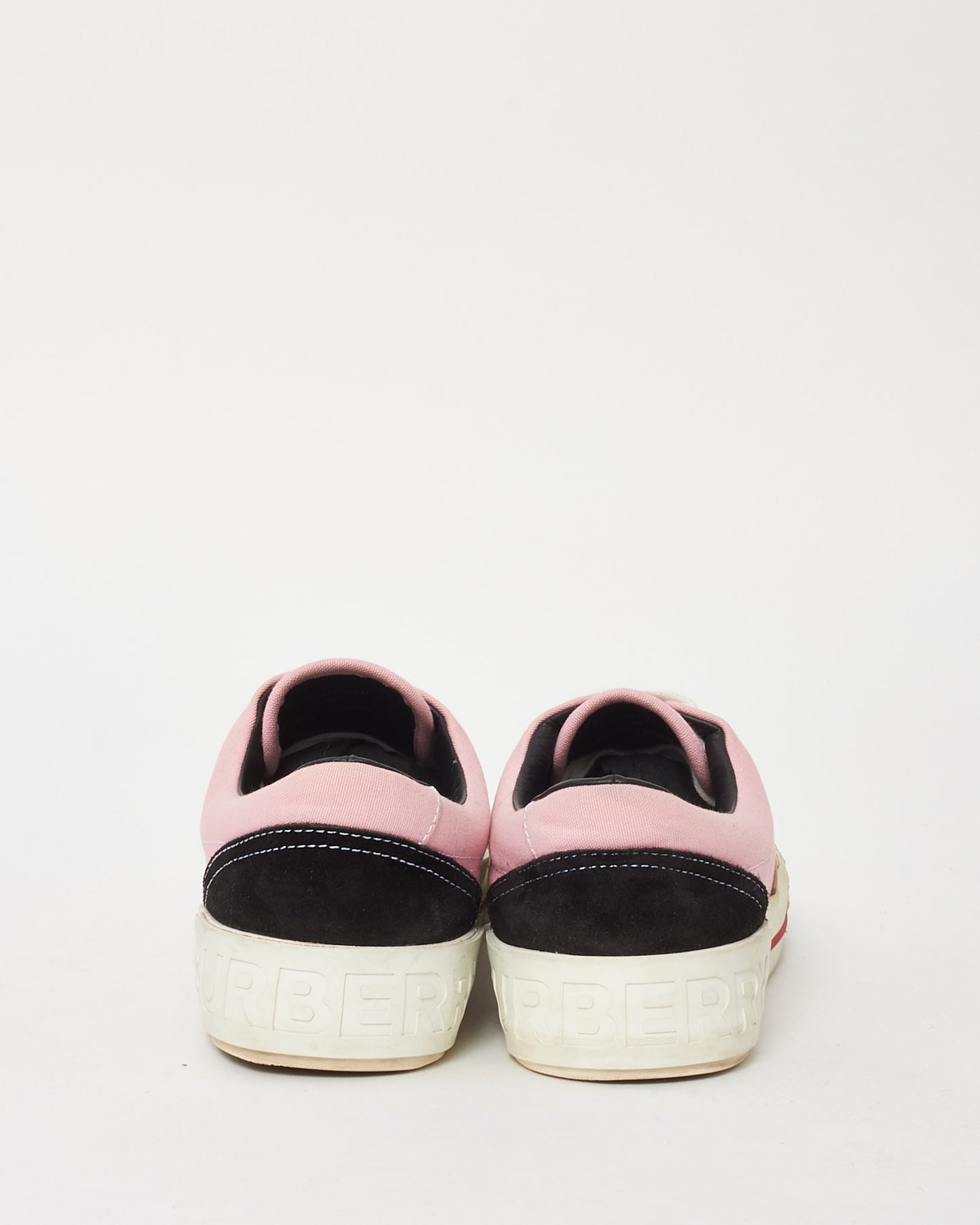 Burberry Pink Suede and Beige Vintage Check Cotton Canvas Sneakers - 39