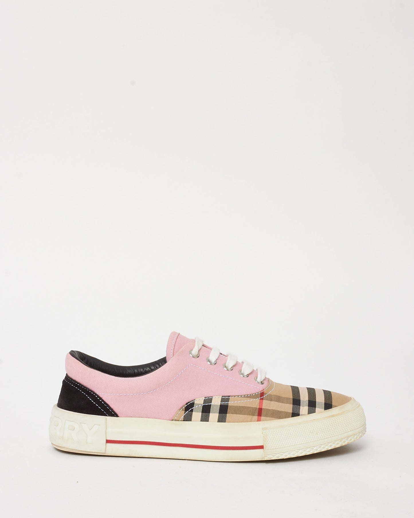 Burberry Pink Suede and Beige Vintage Check Cotton Canvas Sneakers - 39
