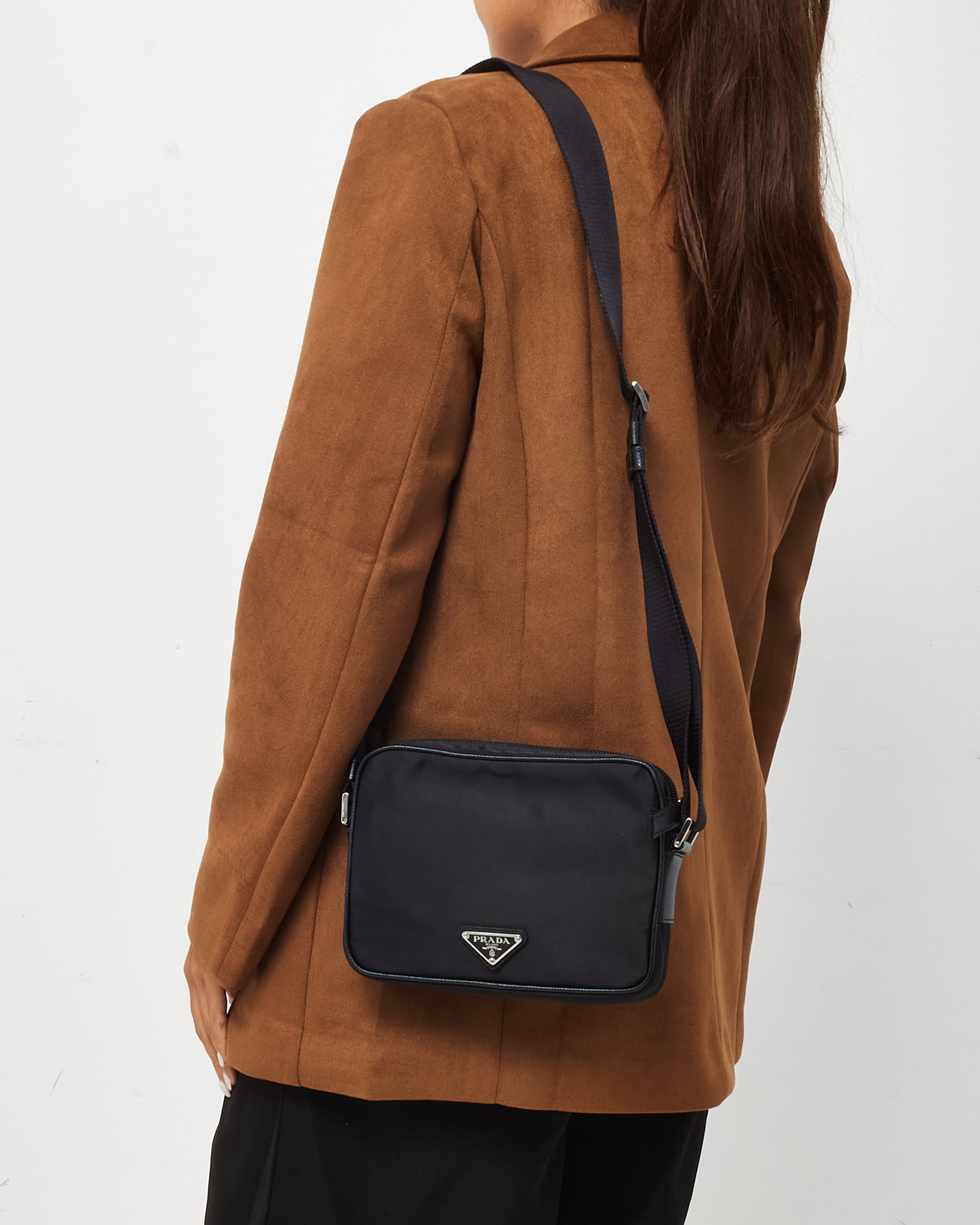 Prada Black Nylon Tessuto Saffiano Logo Camera Bag