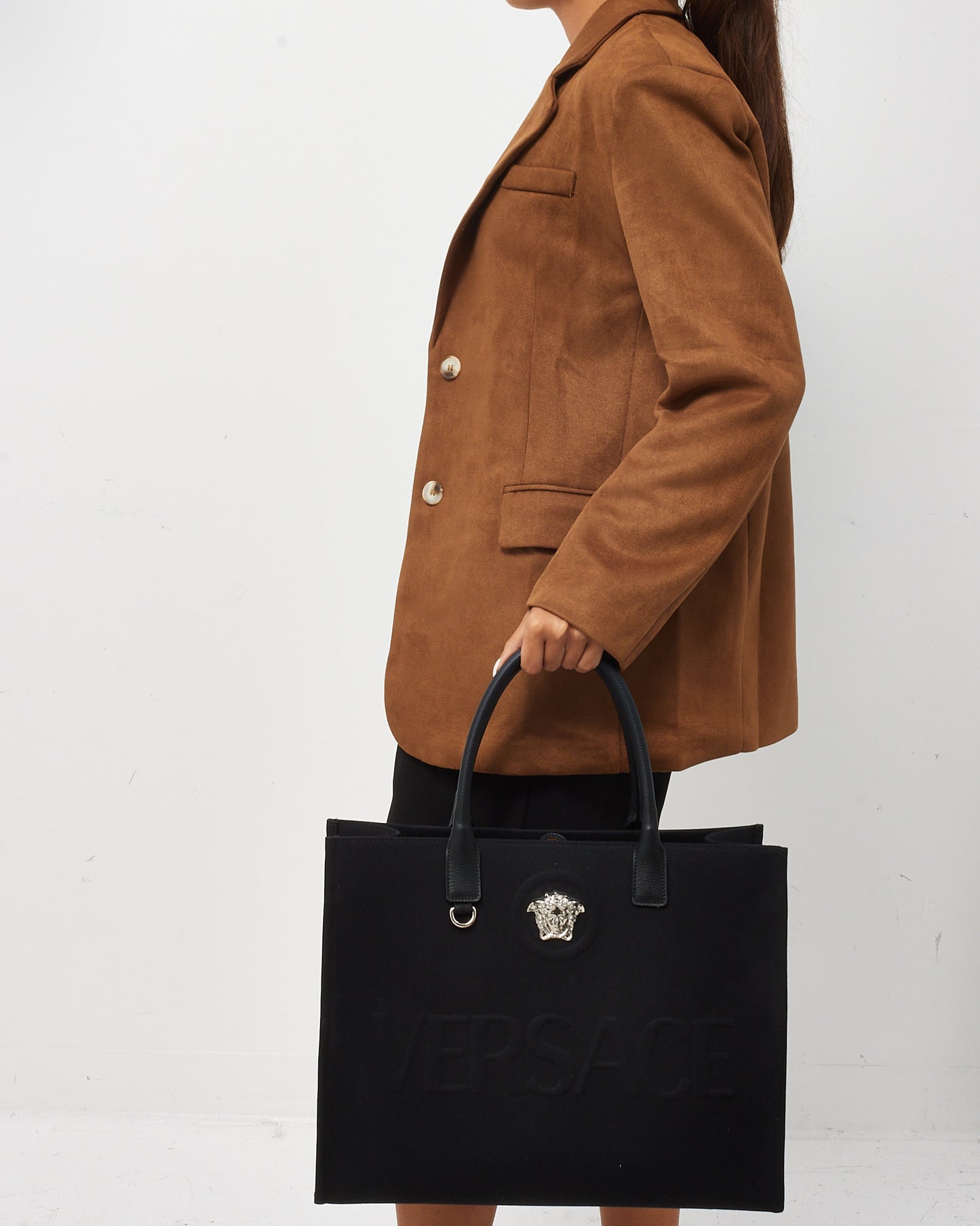 Versace Black Canvas La Medusa Canvas Large Tote Bag