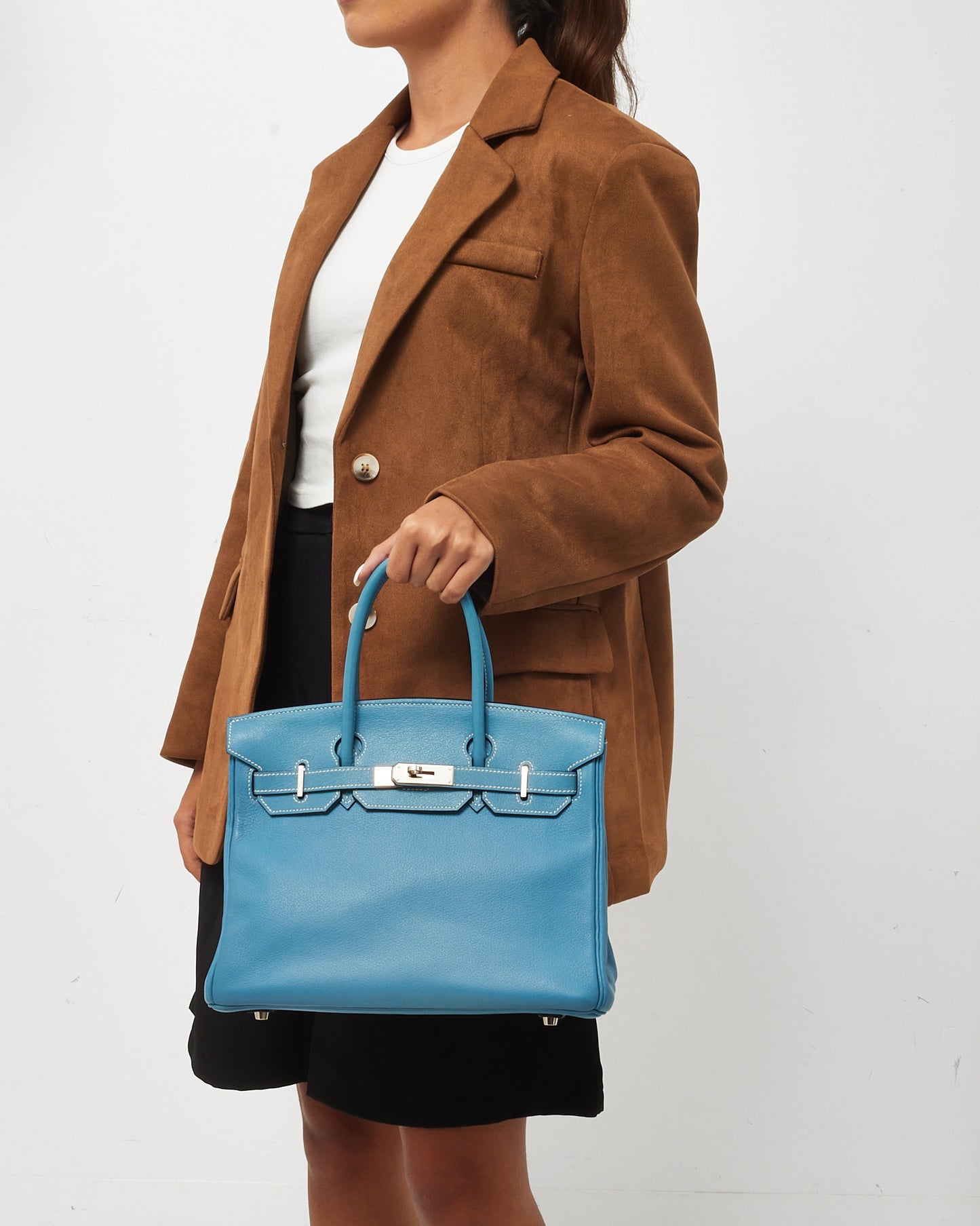 Hermès Blue Jean Chèvre Mysore Leather Birkin 30 PHW