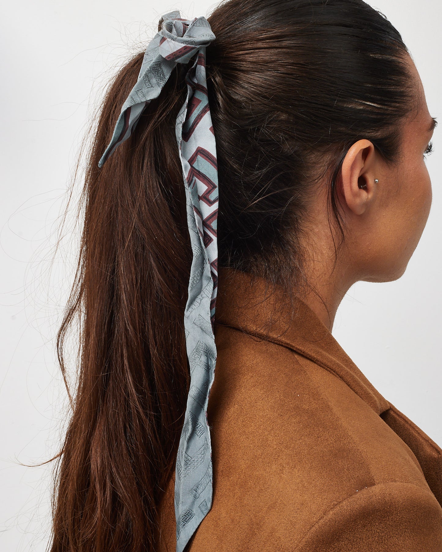 Fendi Grey and Burgundy FF Zucca Print Silk Twilly