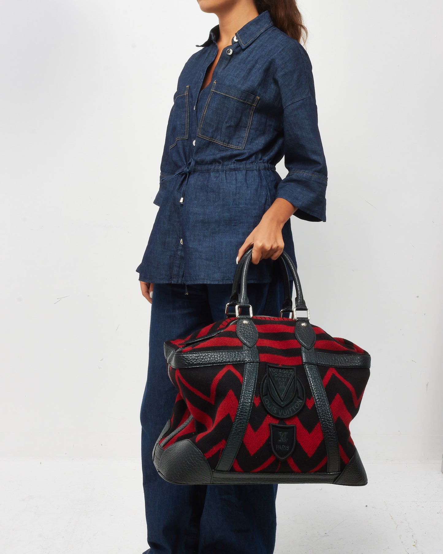 Louis Vuitton Limited Edition Red and Black Wool Grimaud Vail Blanket Weekender Bag