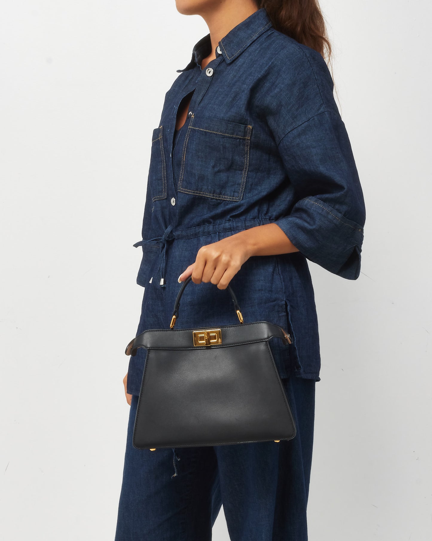 Fendi Black Leather Small Peekaboo ISeeU Bag with Strap