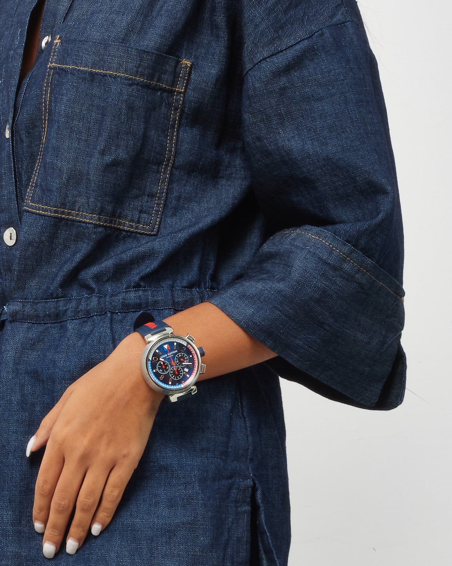 Louis Vuitton Blue Tambour Regatta Chronograph Q1A61 Automatic Men's Watch 46mm with 4 Interchangeable Bands