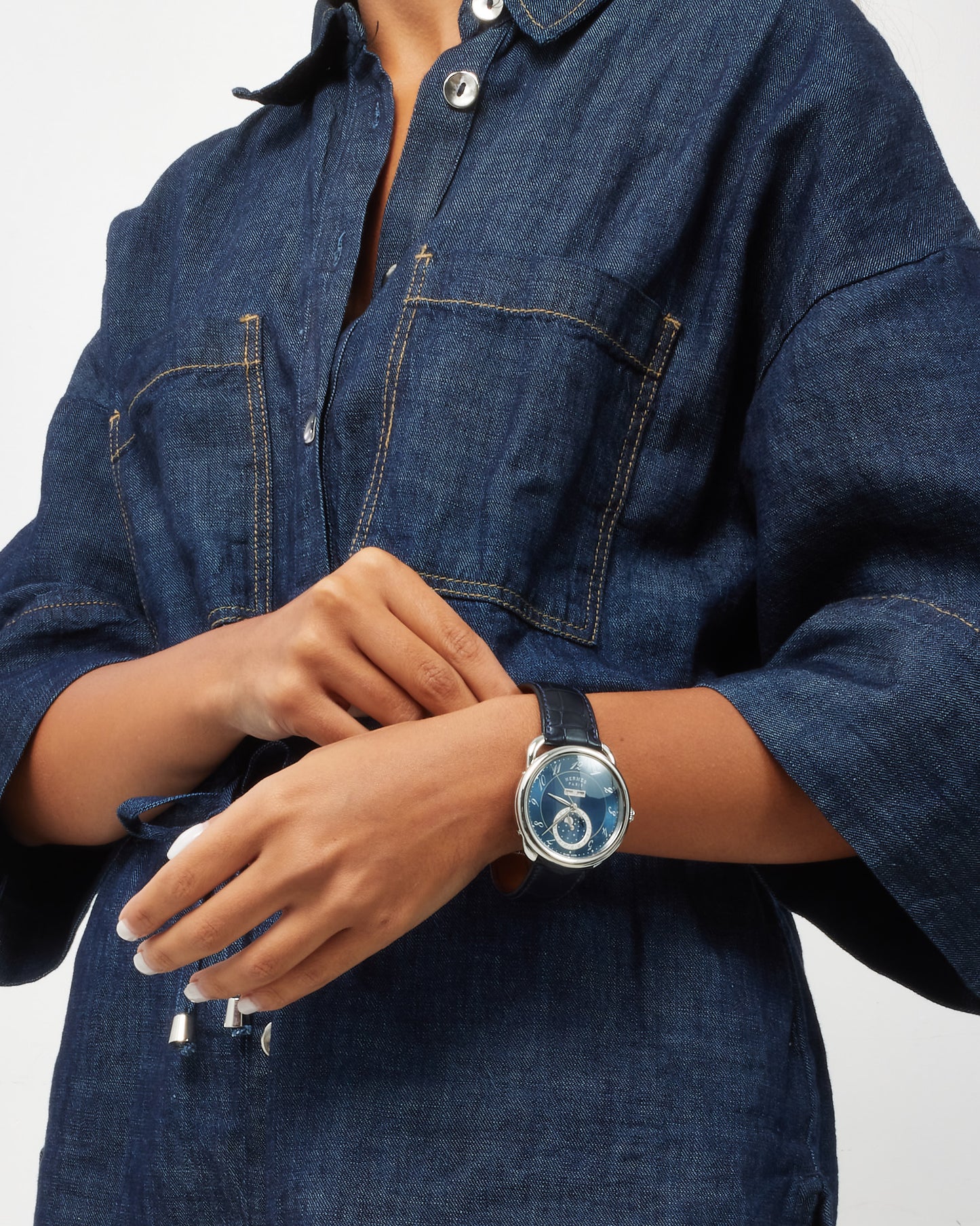 Hermès Navy Blue Arceau Grande Lune Men's Watch 43mm