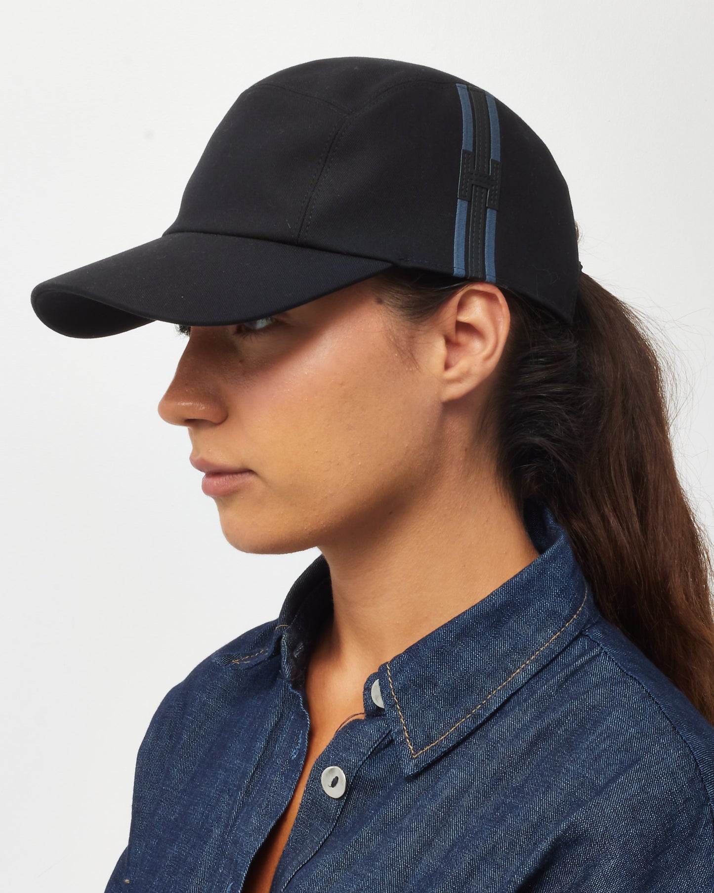 Hermès Men's Black Cotton Nevada H Stripe Baseball Cap - 59