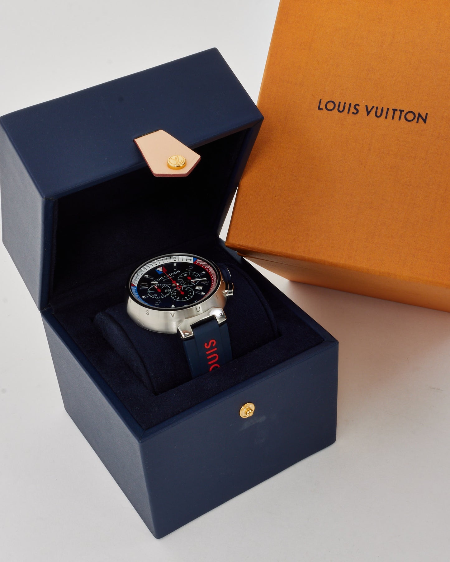 Louis Vuitton Blue Tambour Regatta Chronograph Q1A61 Automatic Men's Watch 46mm with 4 Interchangeable Bands