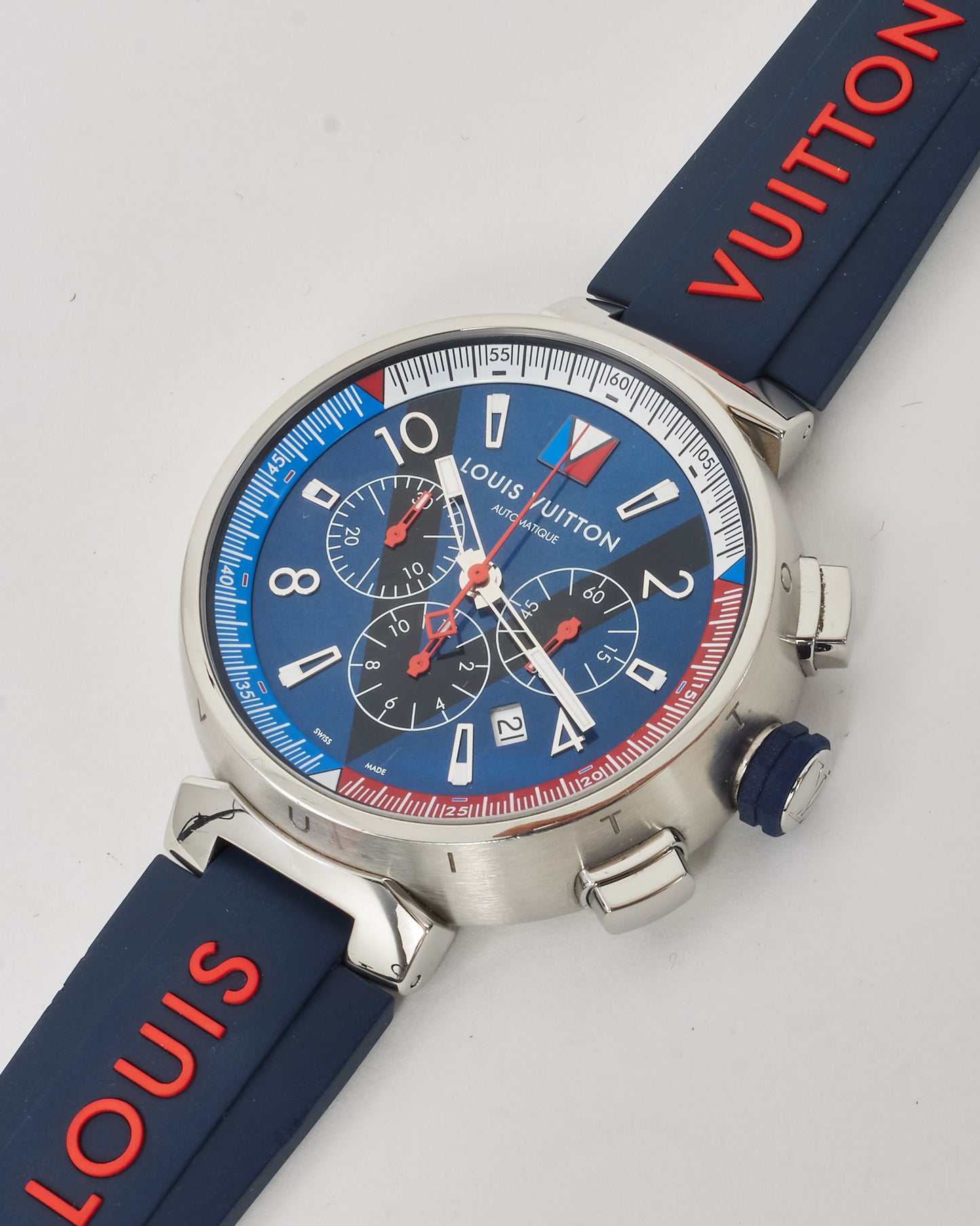 Louis Vuitton Blue Tambour Regatta Chronograph Q1A61 Automatic Men's Watch 46mm with 4 Interchangeable Bands