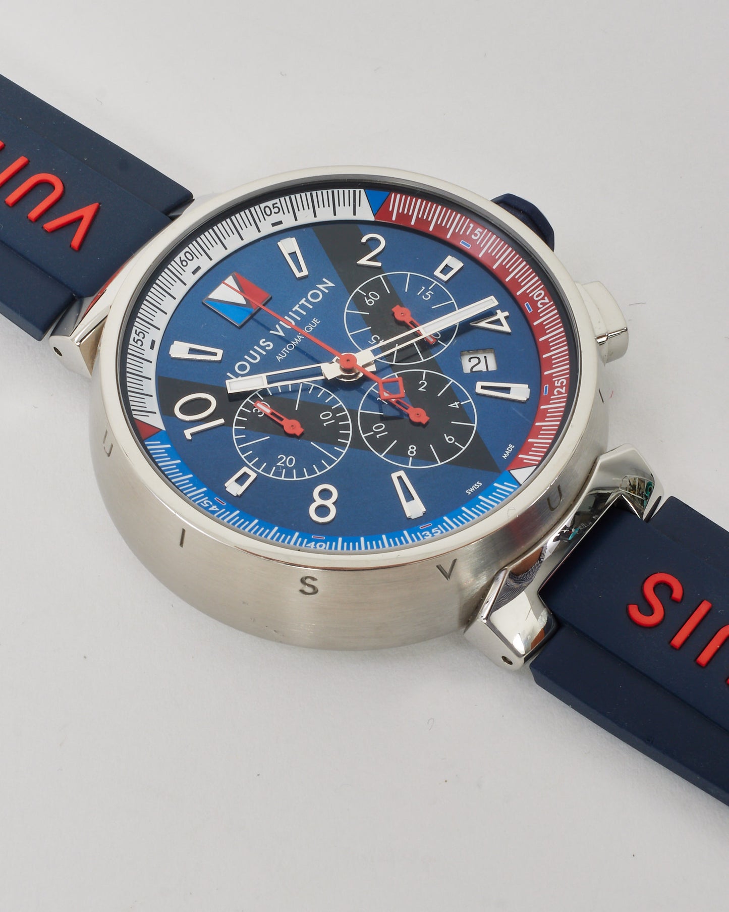 Louis Vuitton Blue Tambour Regatta Chronograph Q1A61 Automatic Men's Watch 46mm with 4 Interchangeable Bands