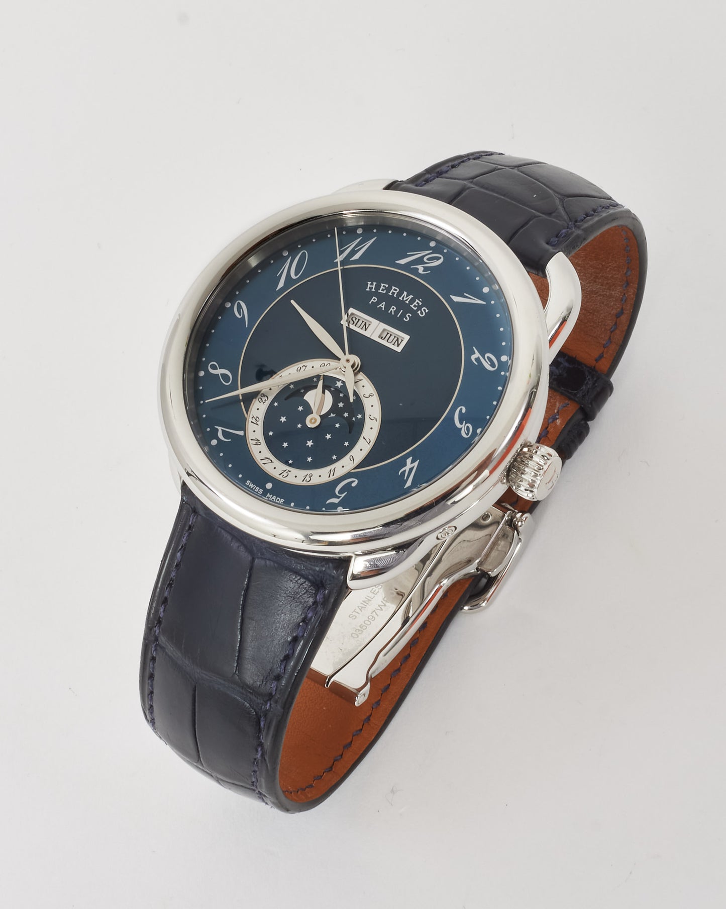 Hermès Navy Blue Arceau Grande Lune Men's Watch 43mm
