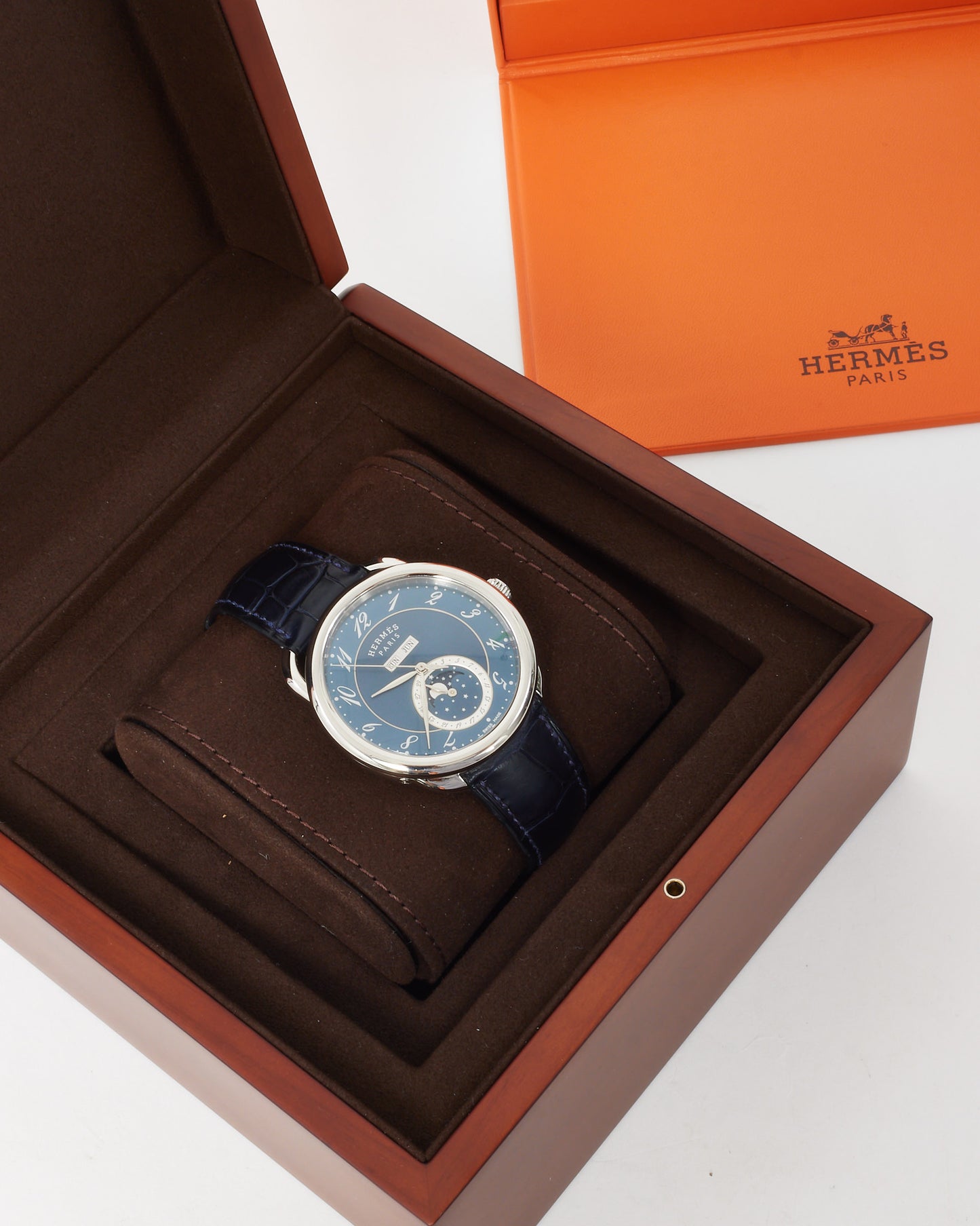 Hermès Navy Blue Arceau Grande Lune Men's Watch 43mm