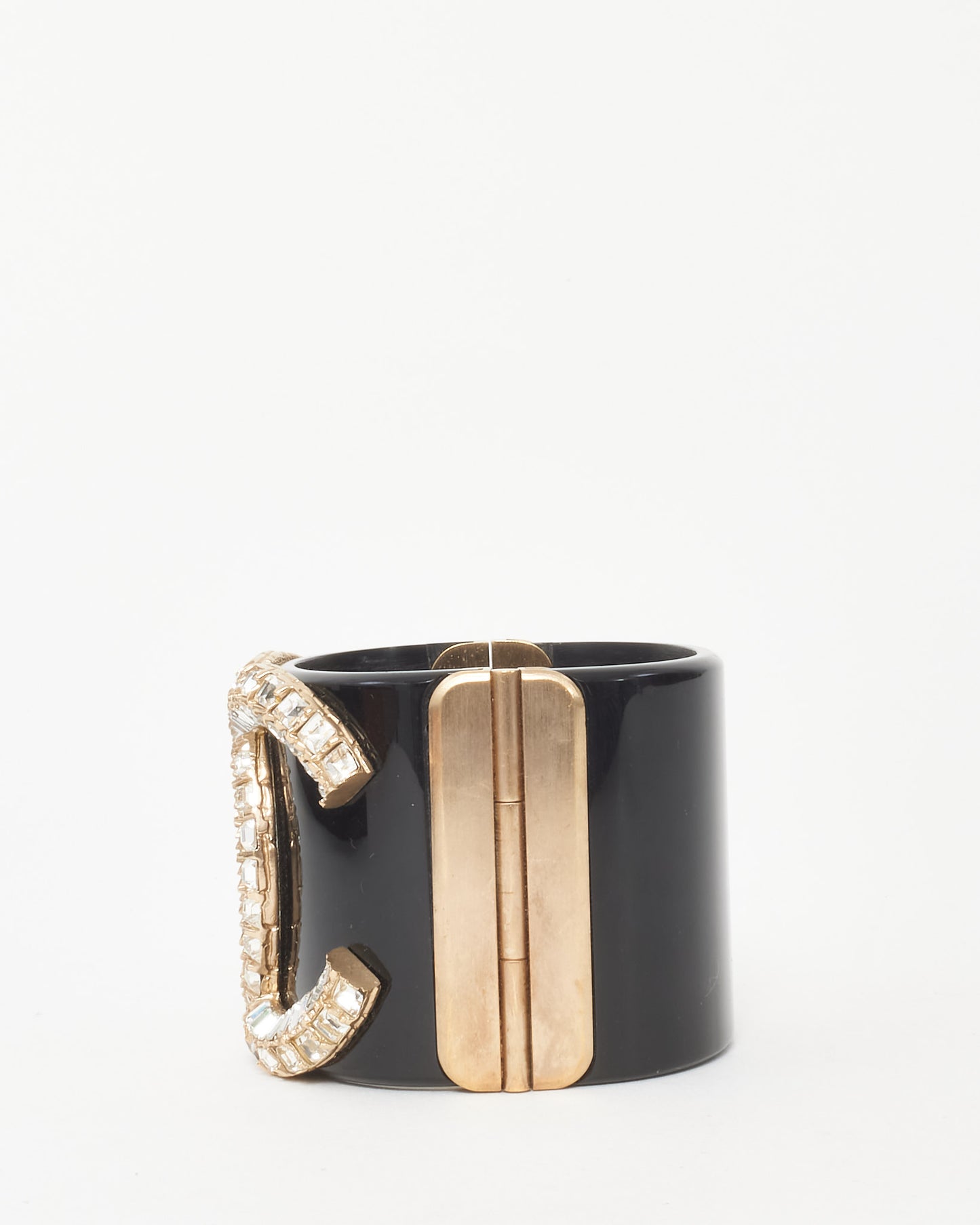 Chanel Black Resin Crystal Stras CC Logo Cuff Bracelet