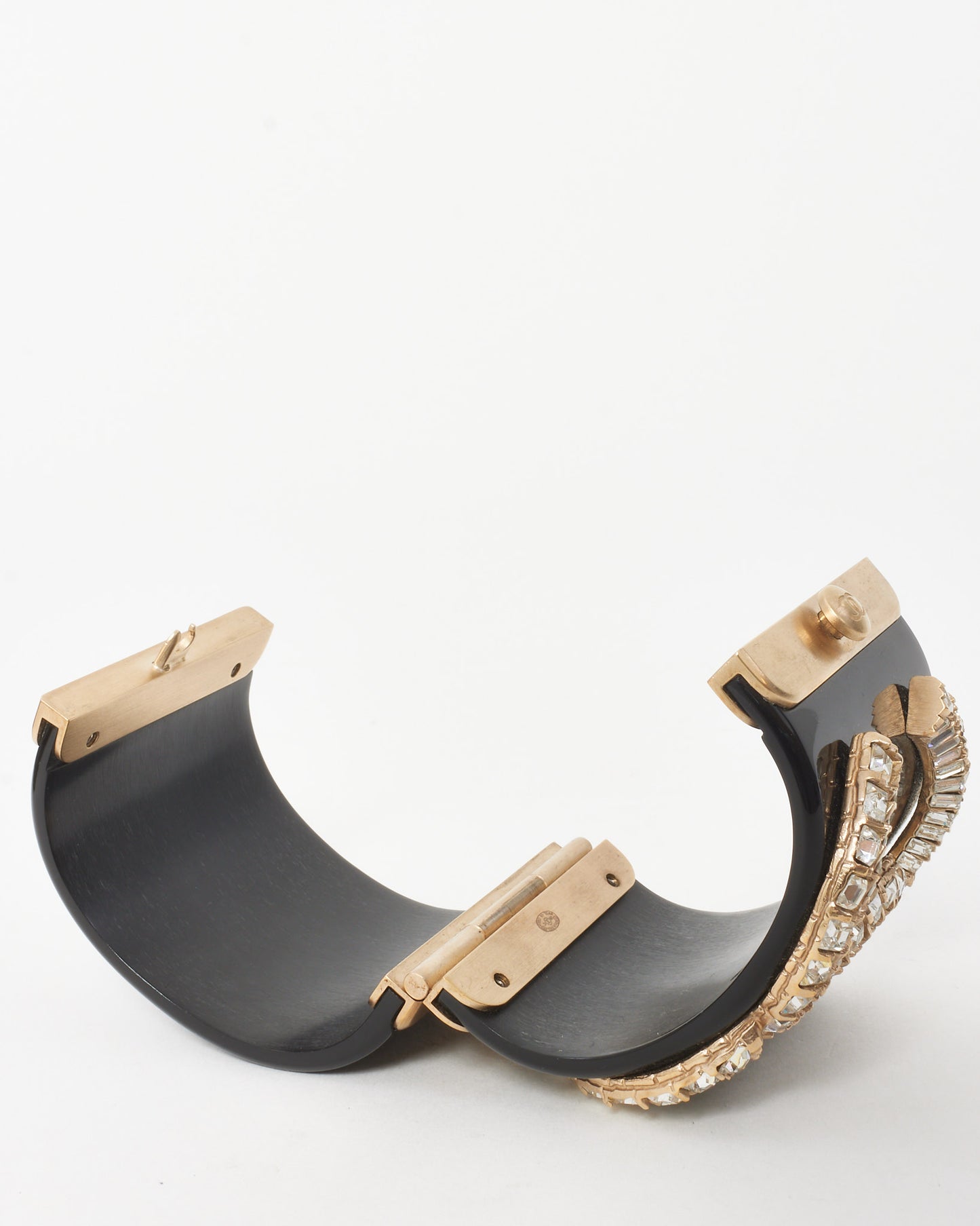 Chanel Black Resin Crystal Stras CC Logo Cuff Bracelet