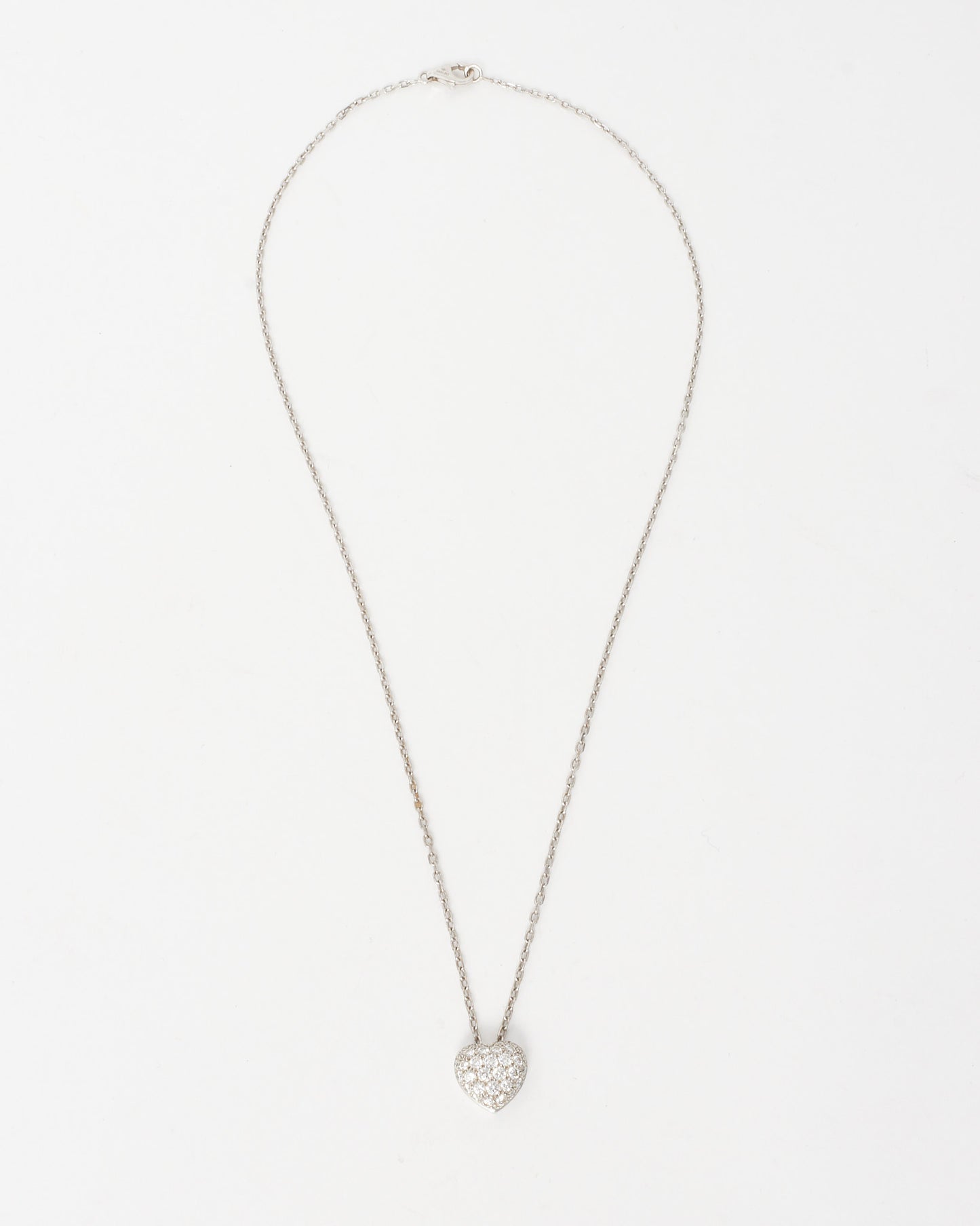 Cartier 18K White Gold Diamond Small Heart Pavé Pendant Necklace