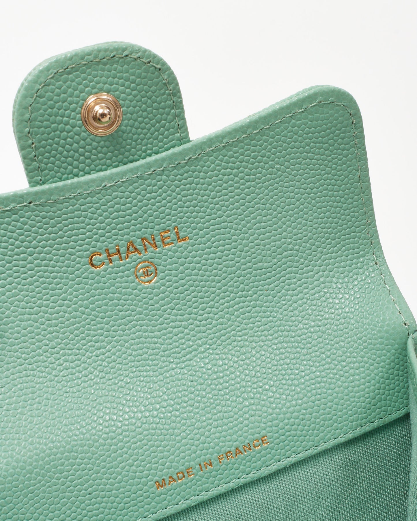 Chanel Mint Green Caviar Leather Flap Card Case