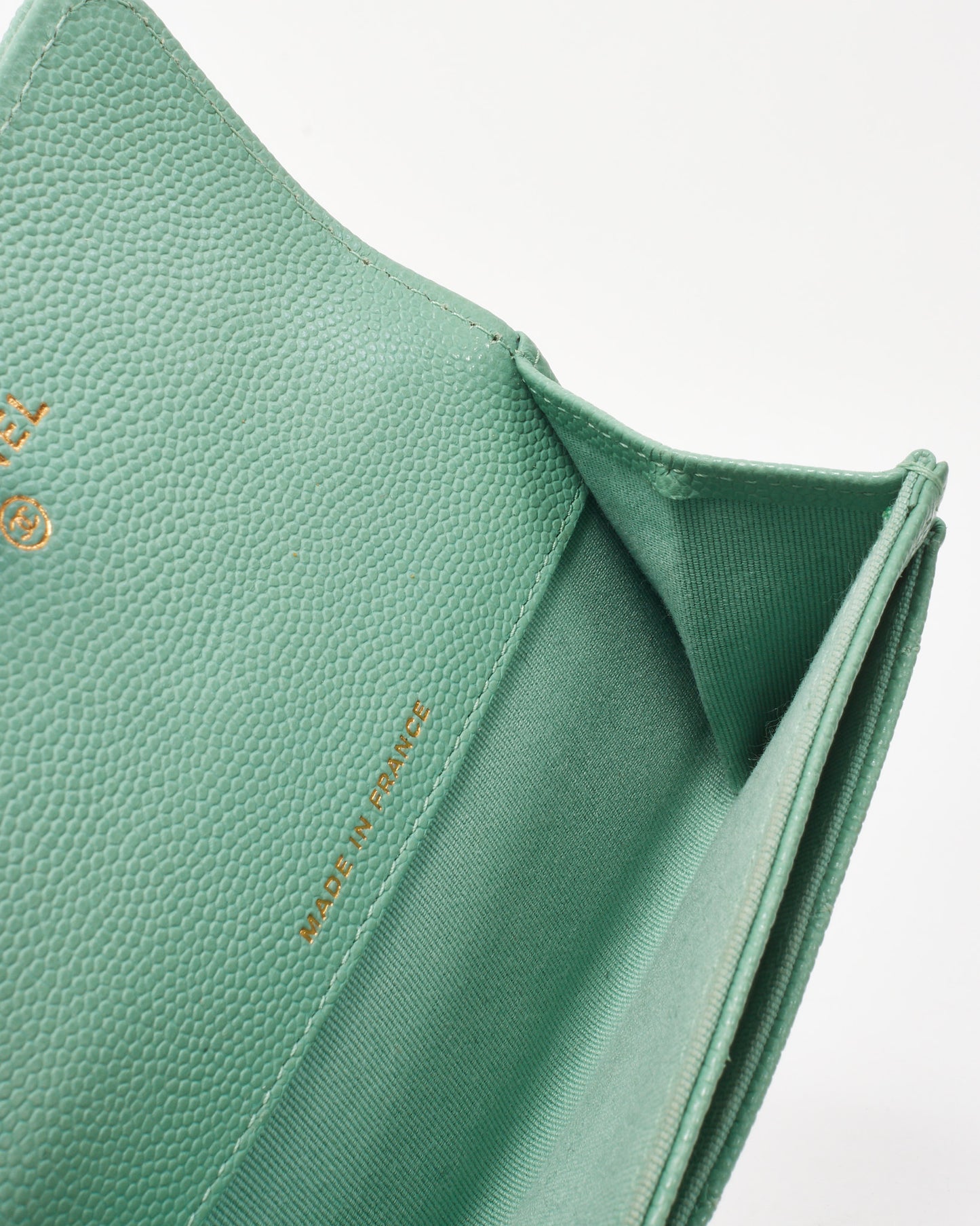 Chanel Mint Green Caviar Leather Flap Card Case