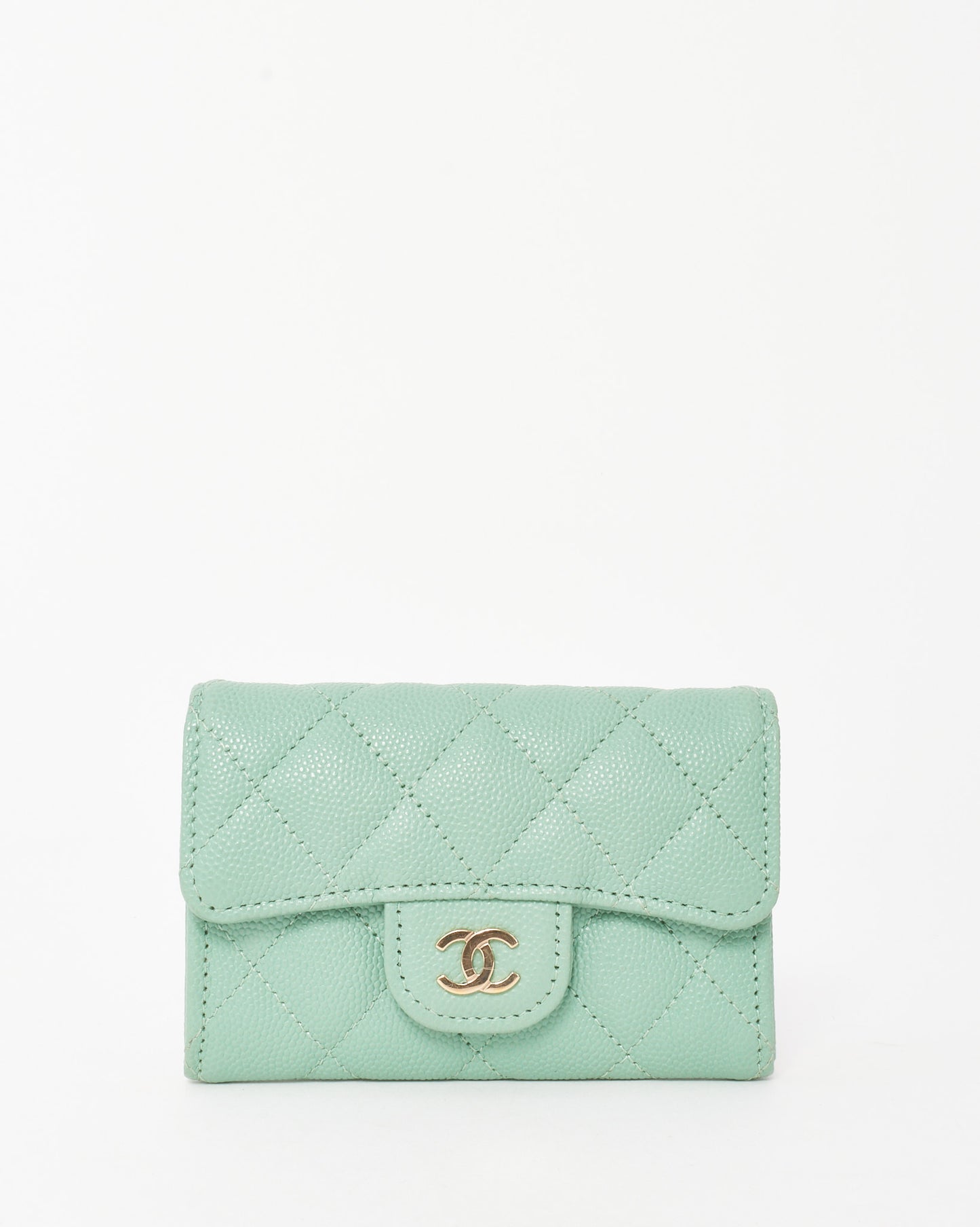 Chanel Mint Green Caviar Leather Flap Card Case