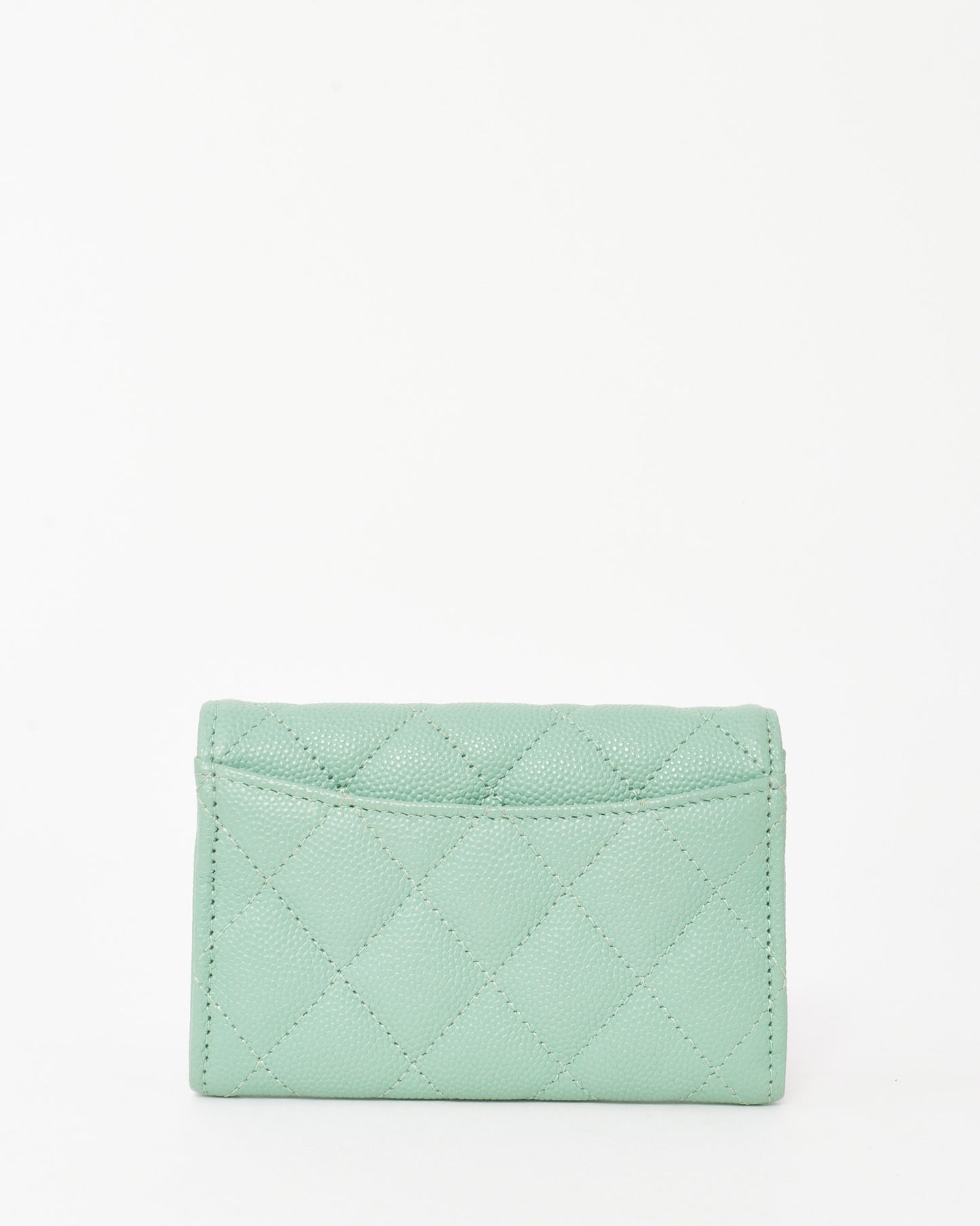 Chanel Mint Green Caviar Leather Flap Card Case