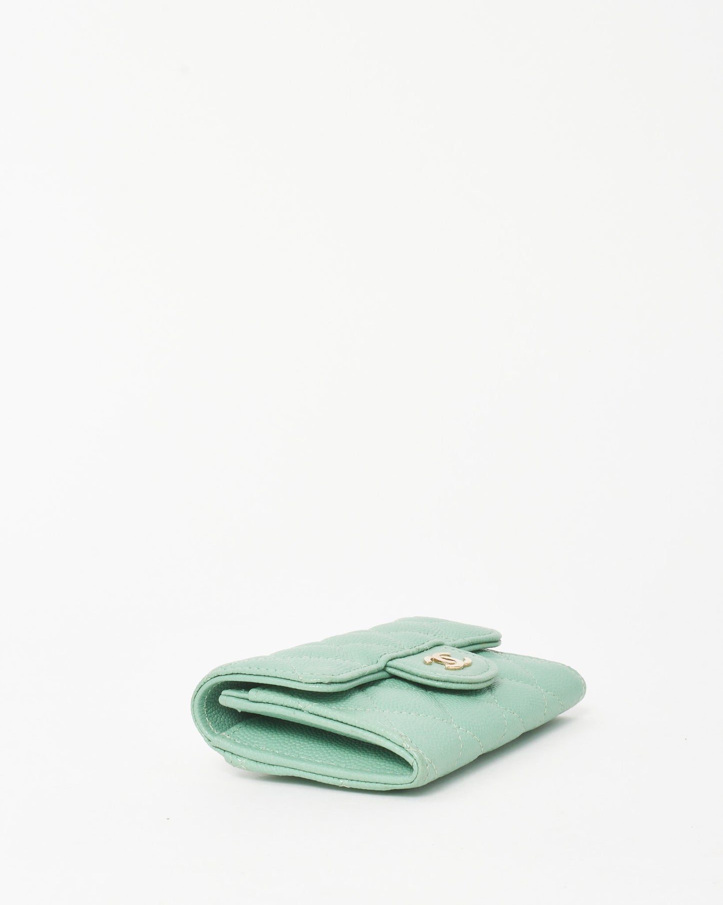 Chanel Mint Green Caviar Leather Flap Card Case