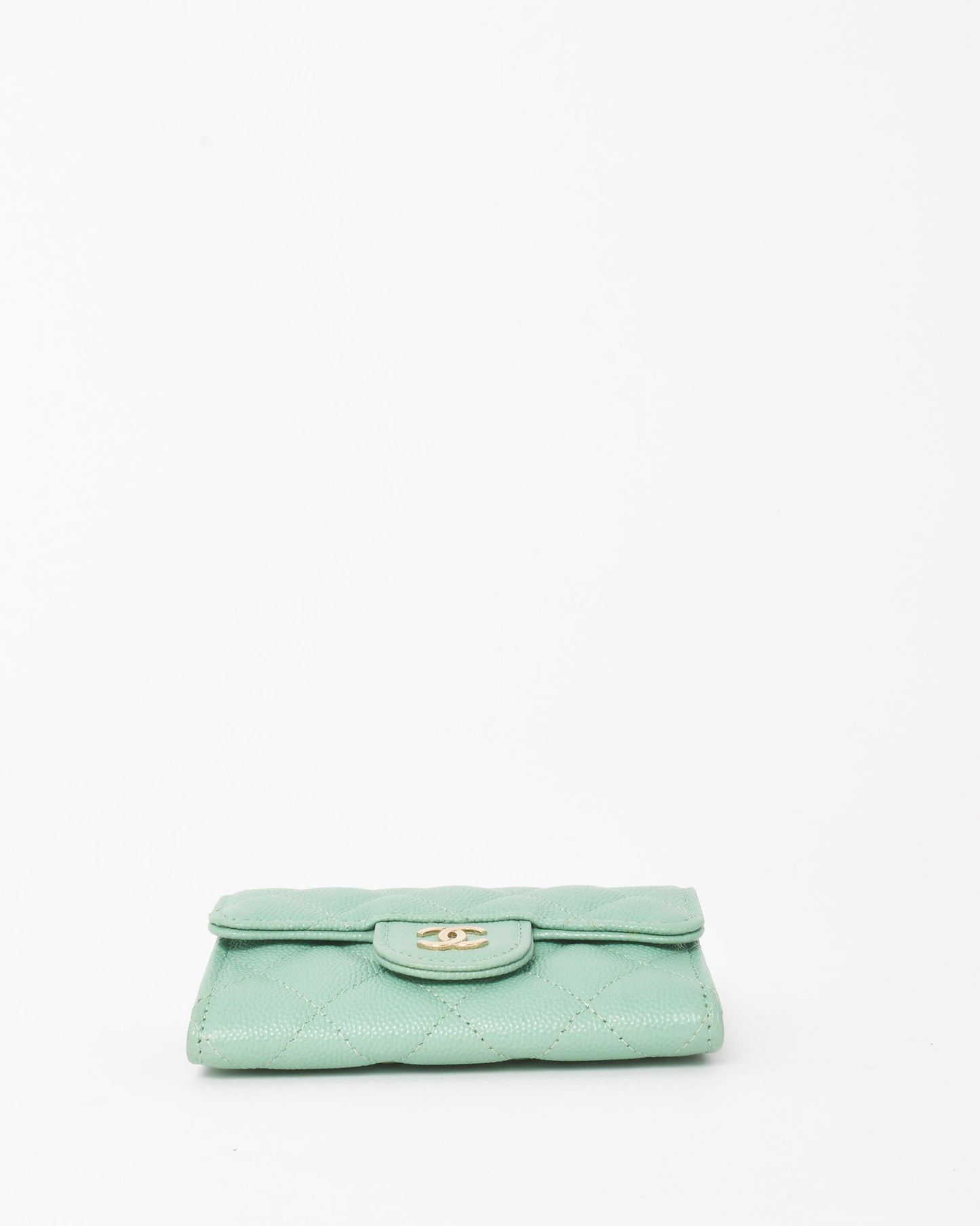 Chanel Mint Green Caviar Leather Flap Card Case