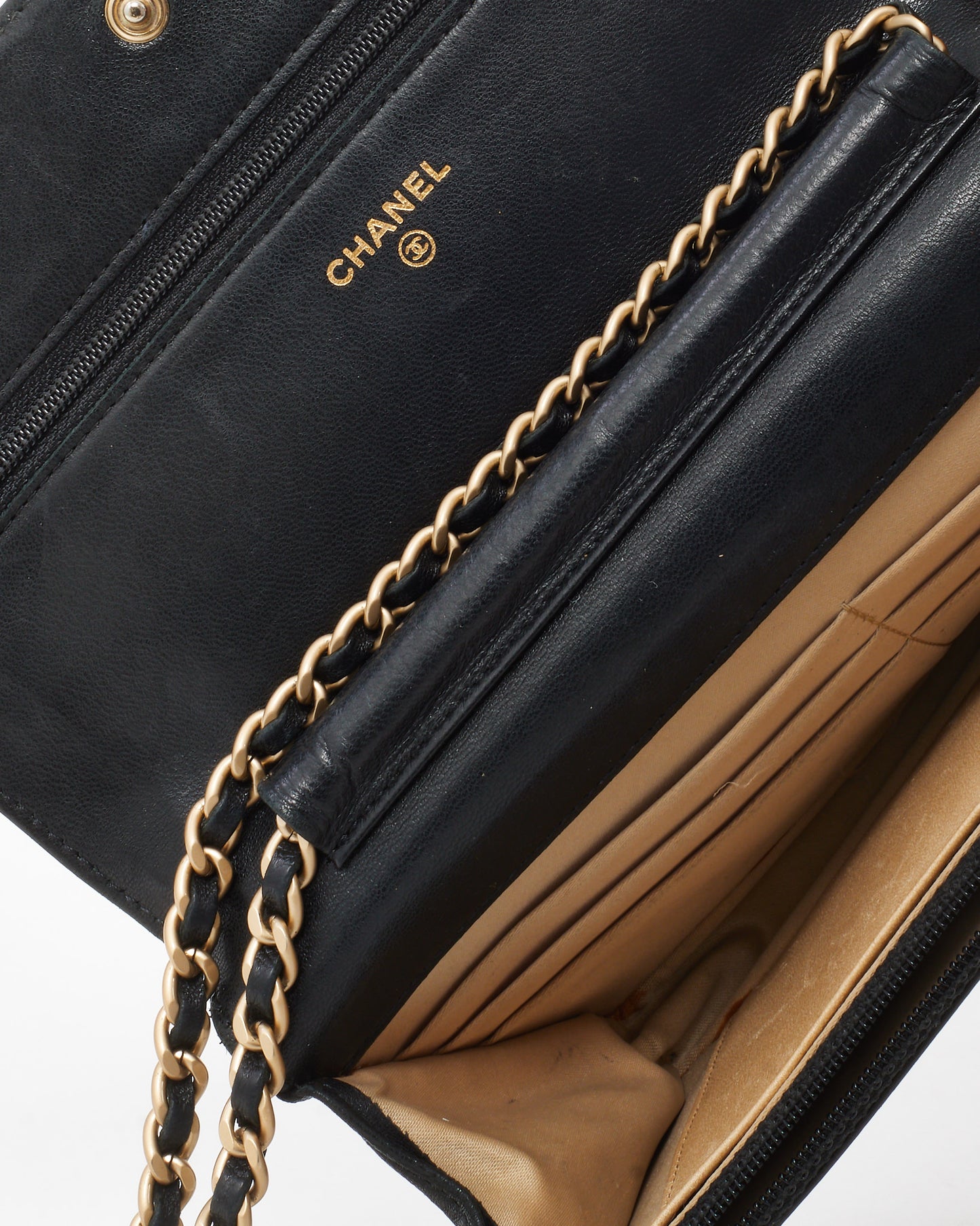 Chanel Black Lambskin Camellia Embossed Leather WOC Wallet on Chain Bag GHW