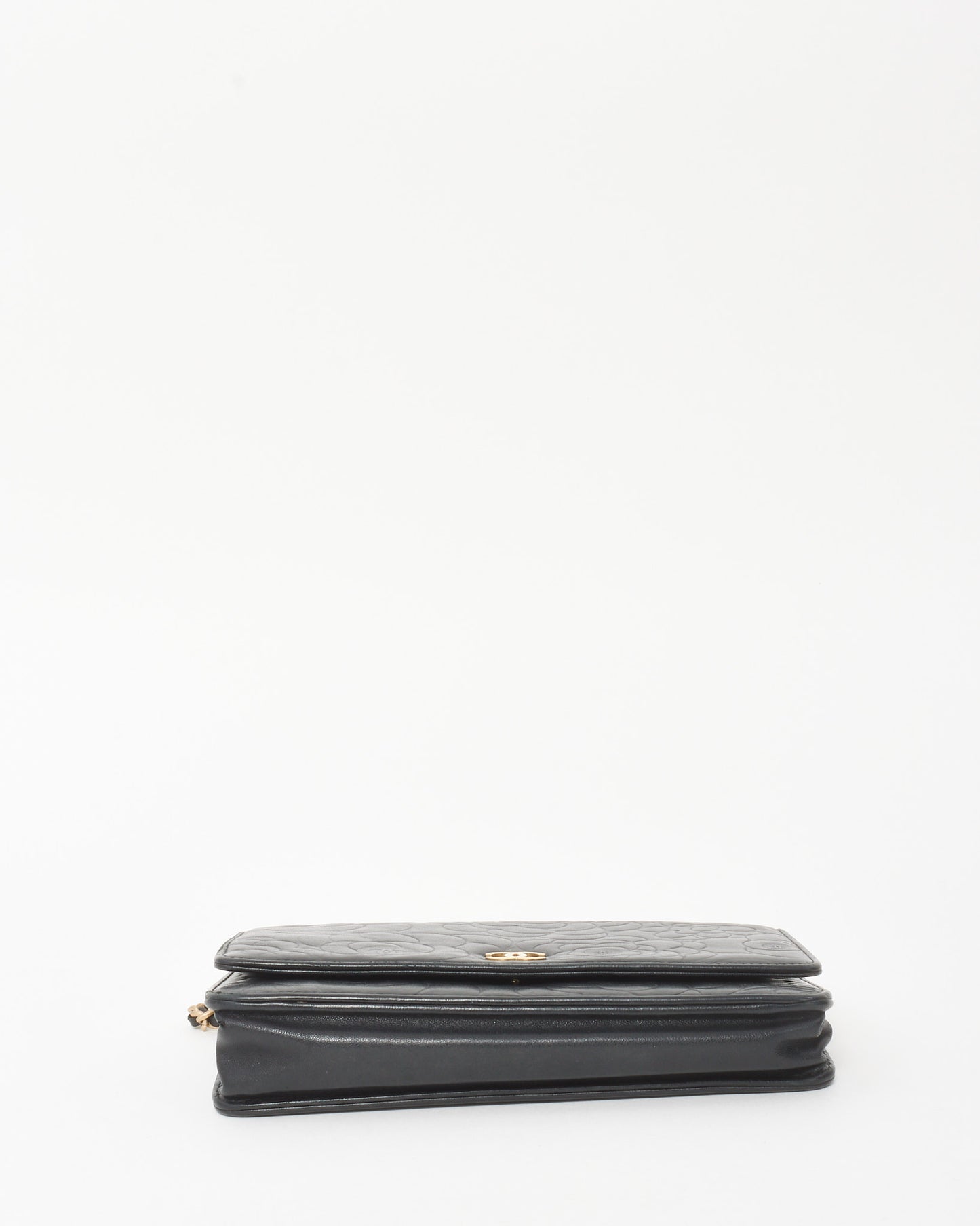 Chanel Black Lambskin Camellia Embossed Leather WOC Wallet on Chain Bag GHW
