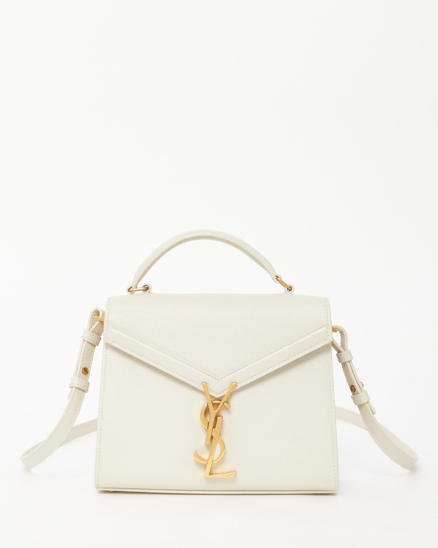 Saint Laurent White Leather Mini Cassandre Top Handle Bag
