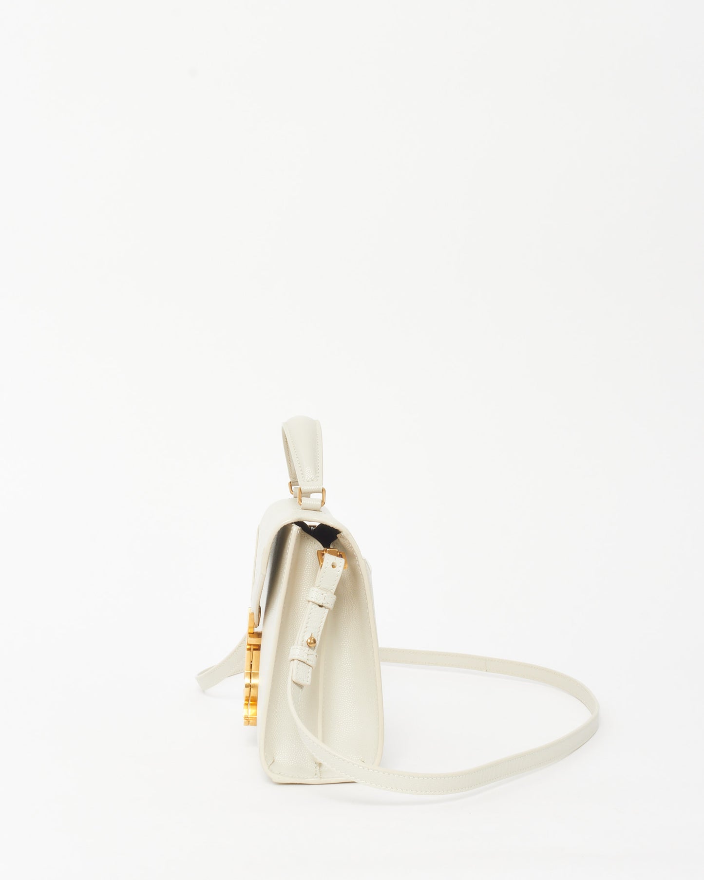Saint Laurent White Leather Mini Cassandre Top Handle Bag