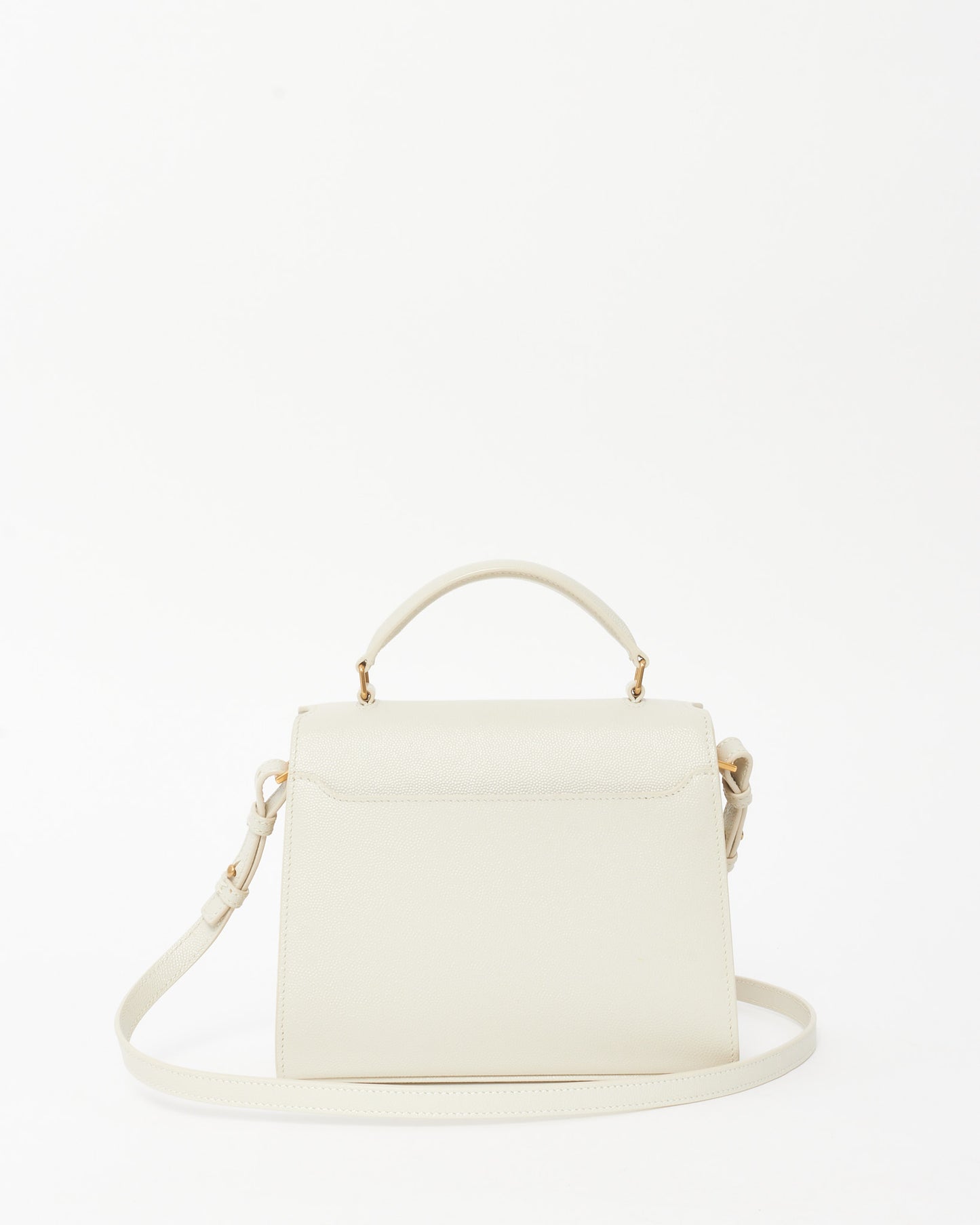 Saint Laurent White Leather Mini Cassandre Top Handle Bag