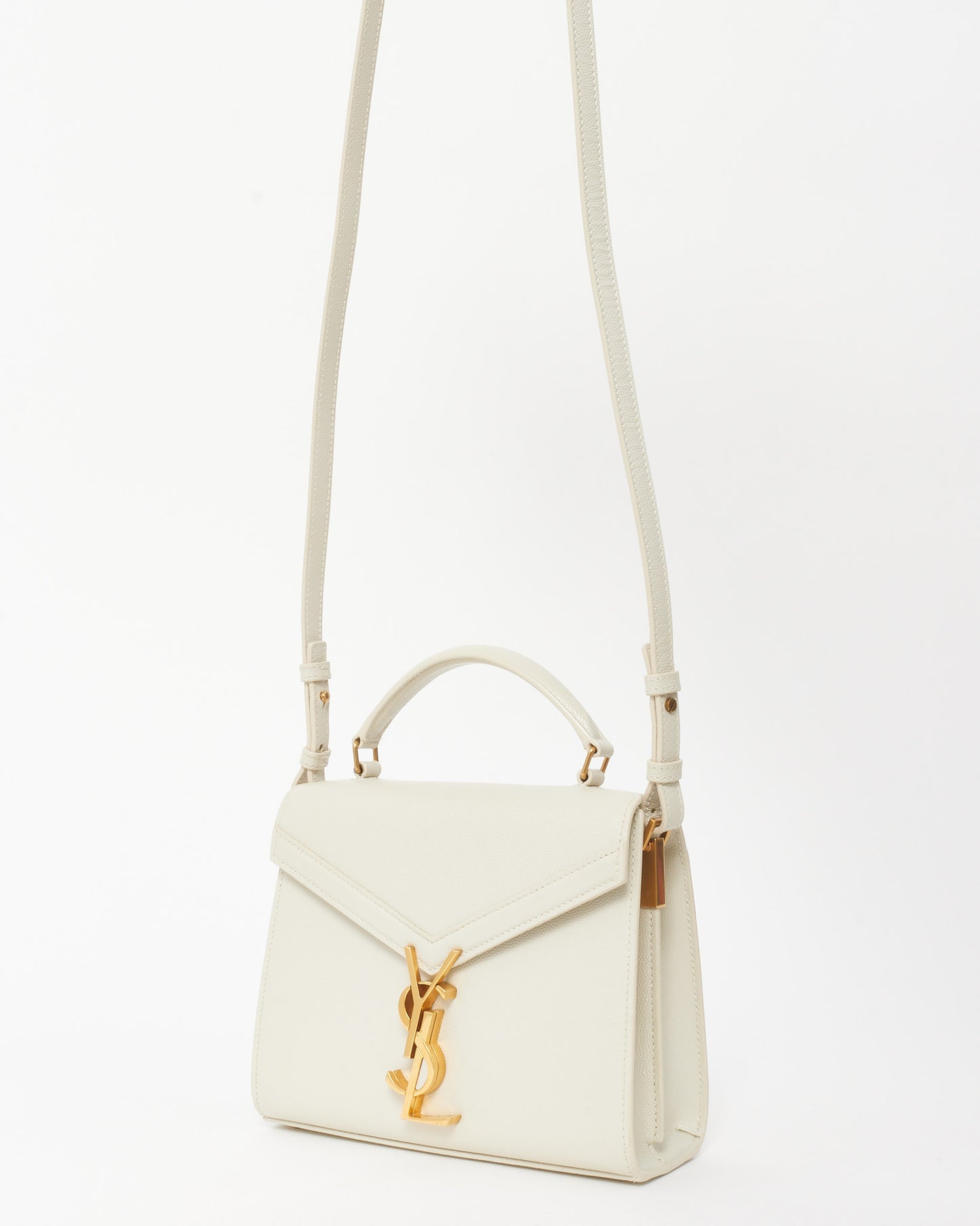 Saint Laurent White Leather Mini Cassandre Top Handle Bag