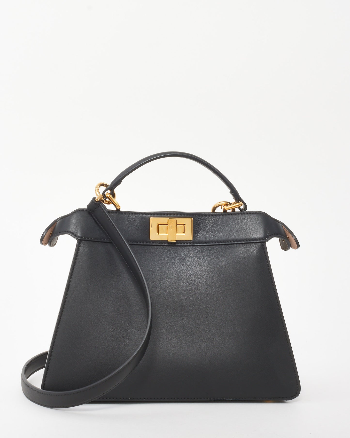 Fendi Black Leather Small Peekaboo ISeeU Bag with Strap