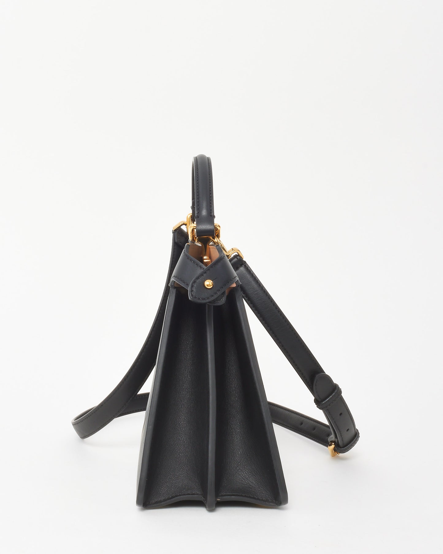 Fendi Black Leather Small Peekaboo ISeeU Bag with Strap