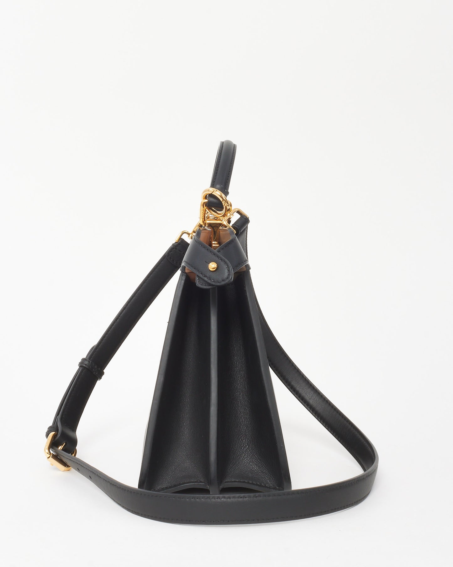 Fendi Black Leather Small Peekaboo ISeeU Bag with Strap