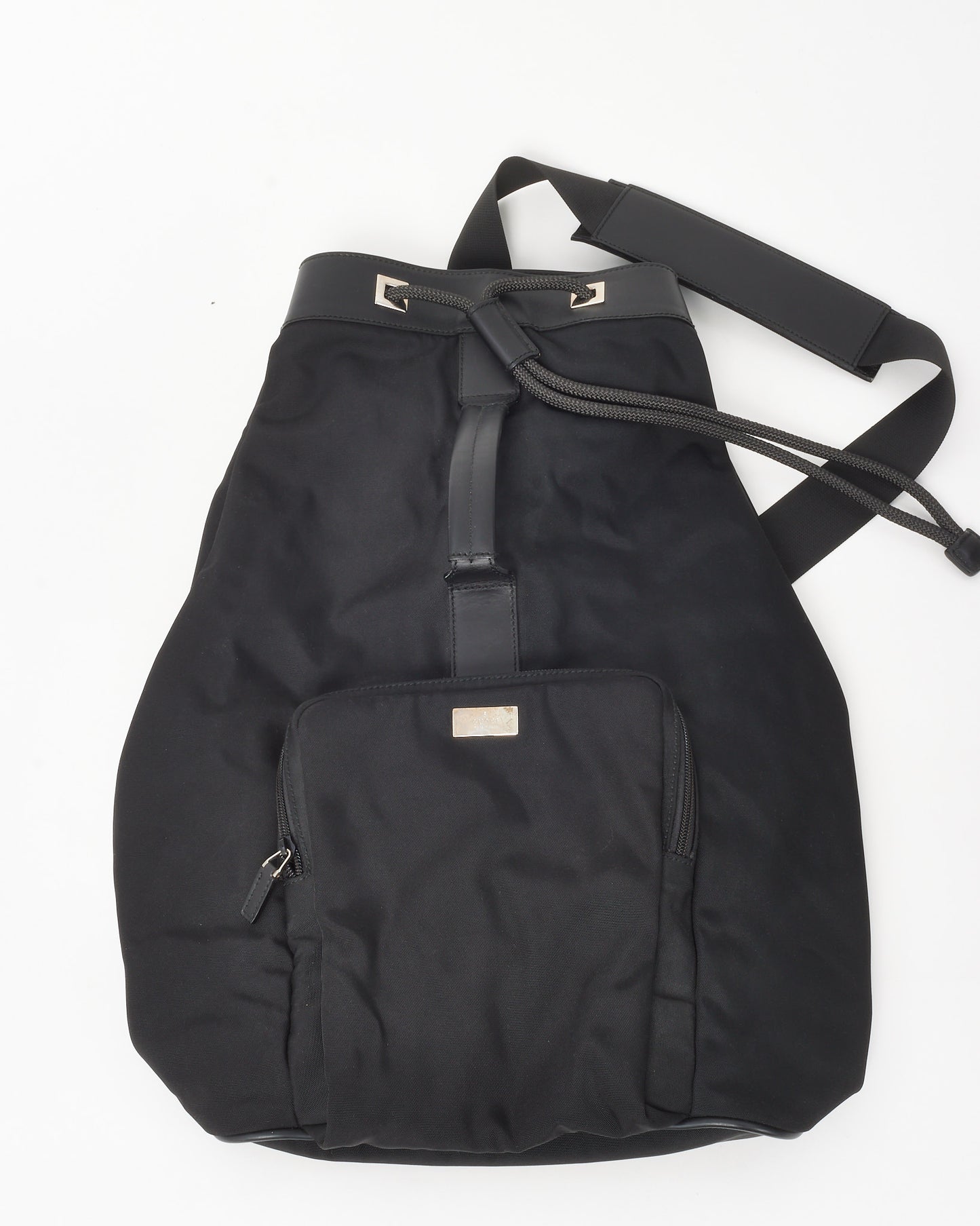 Gucci Vintage Black Canvas Sling Drawstring Backpack